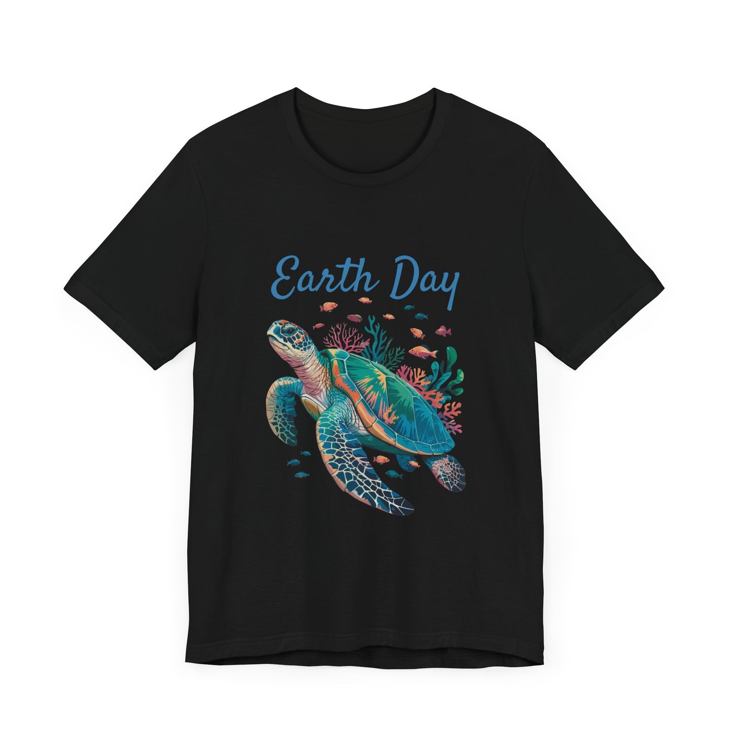 Earth Day Turtle Bella+Canvas Unisex T-Shirt featuring a turtle and fish design, ideal for nature enthusiasts, made from breathable cotton for comfort.