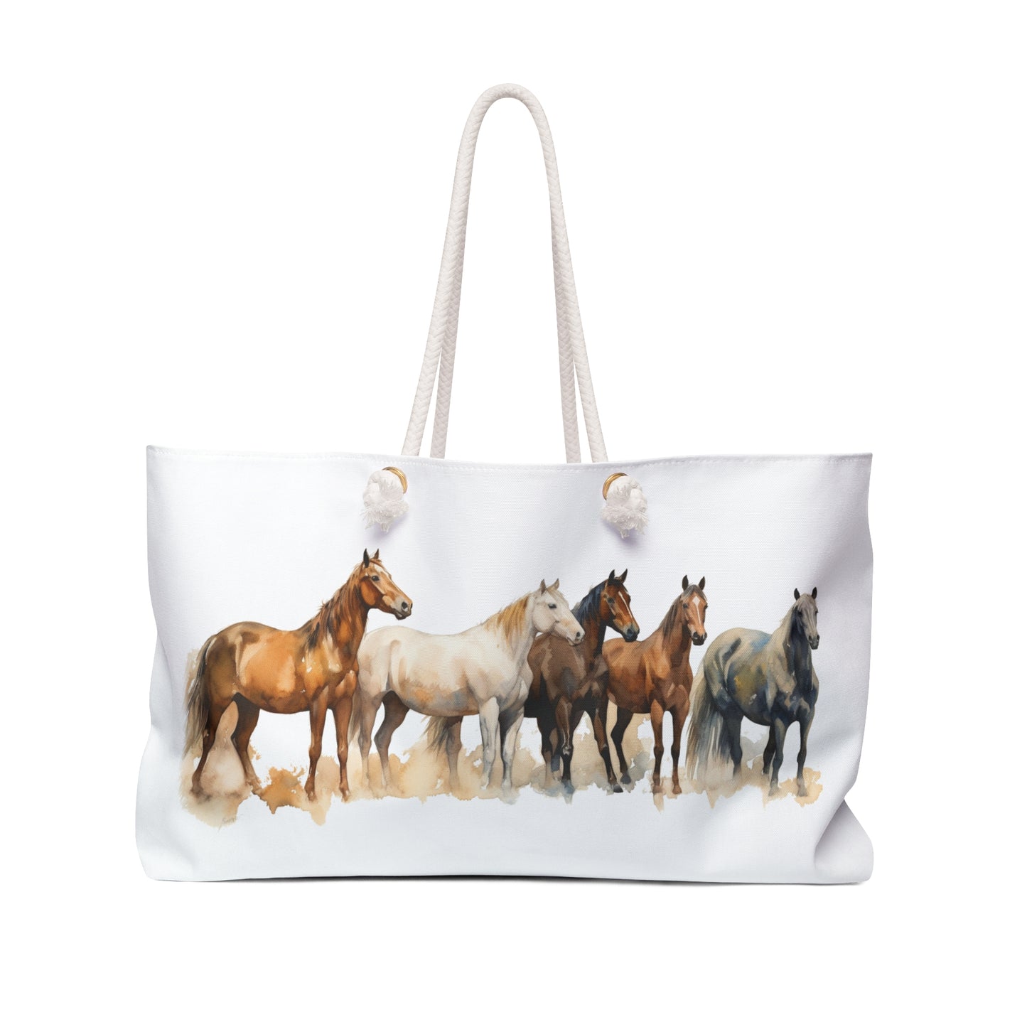Weekender Bag - Horse Print: A stylish, spacious bag featuring horse designs, ideal for travel and weekend getaways. Perfect for horse lovers, offering a touch of equestrian charm with durable rope handles and a stable T-bottom.