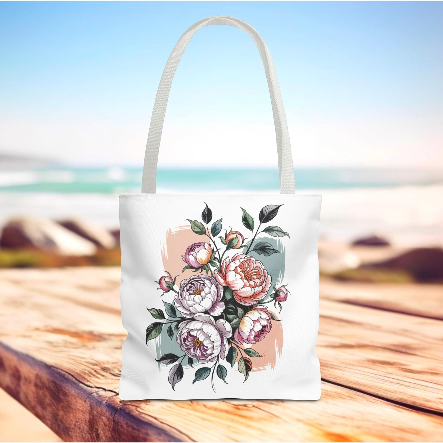 Vintage Peony Tote Bag features a charming floral design perfect for nature enthusiasts. This durable, polyester tote is ideal for groceries or books, embodying FireBrook Essentials' uplifting and practical style.