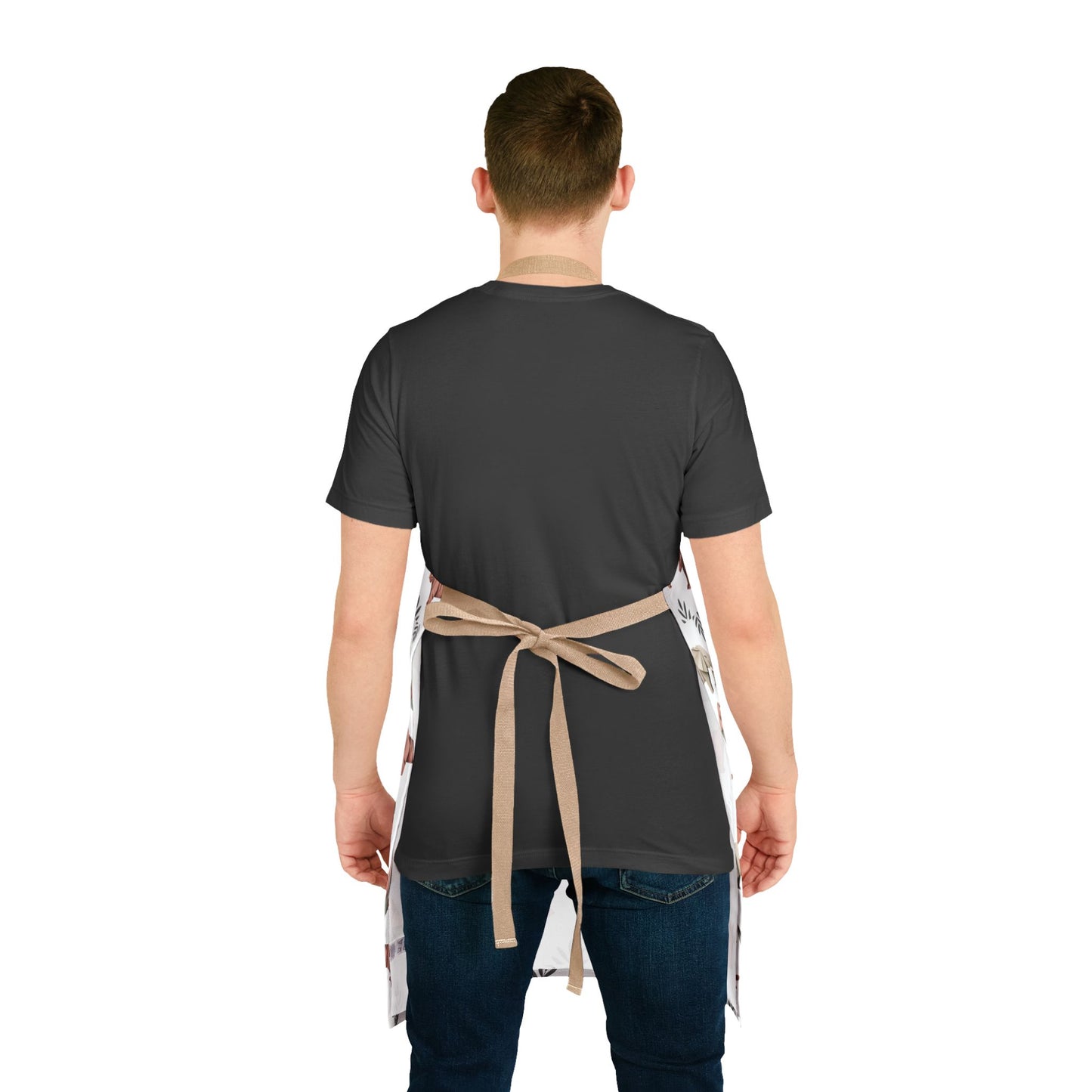Apron, Origami Animals Pattern Design: A close-up of a hand demonstrates tying the apron’s bow at the back of a person's head, showcasing its comfortable fit and intricate origami animal pattern.