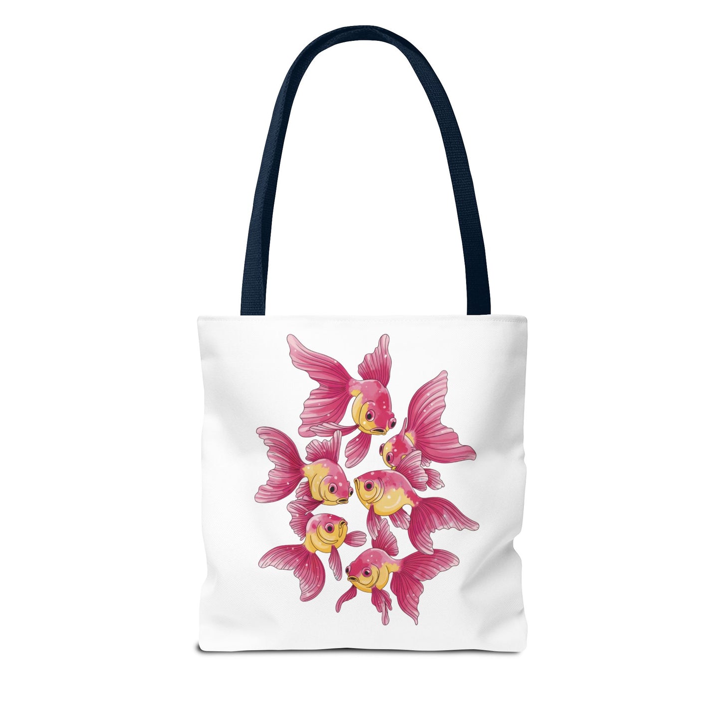 Fish Tote Bag - School of Fish Design: A durable polyester tote with a tranquil oceanic fish pattern, ideal for marine enthusiasts. Features reinforced handles and boxed corners for practicality and style.