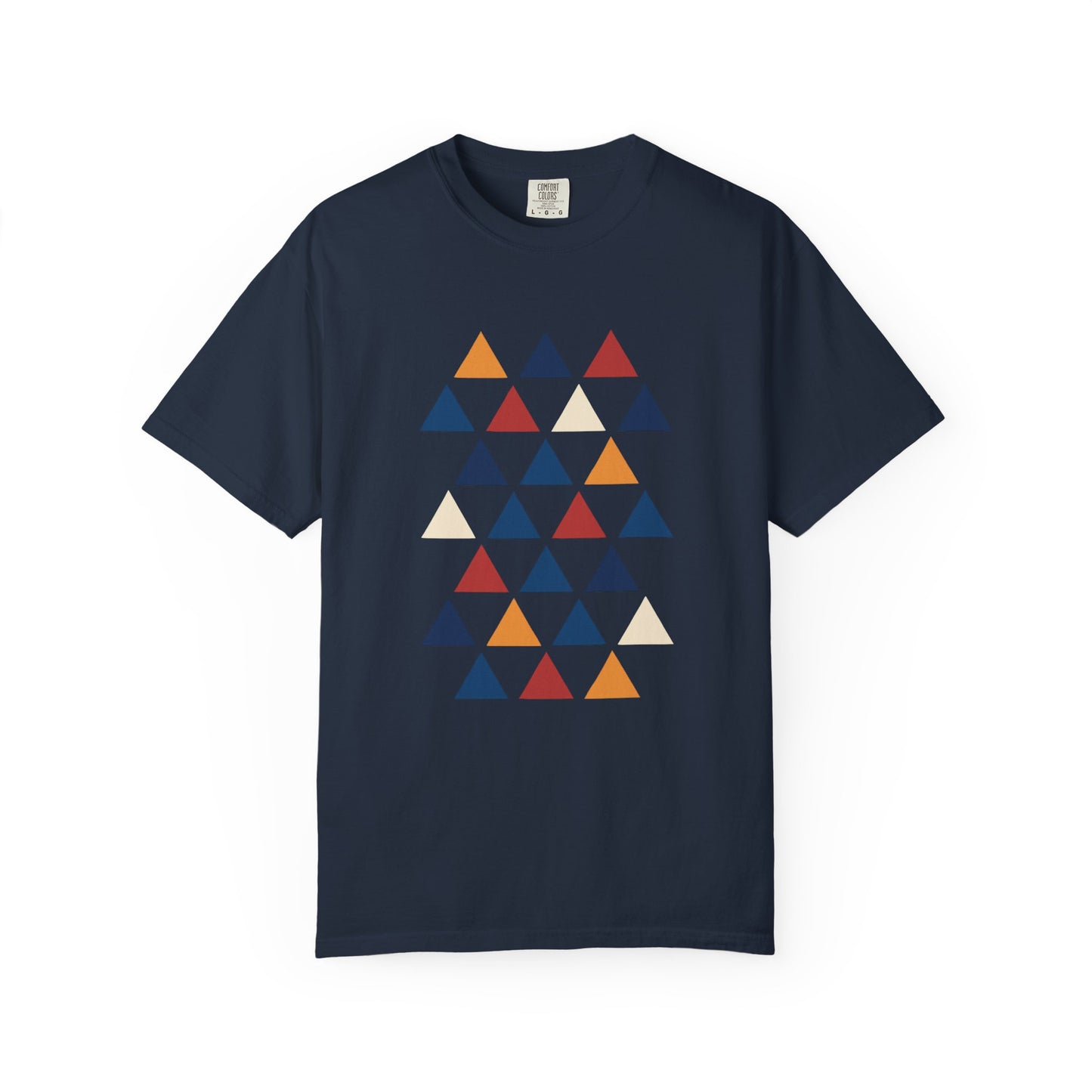 Geometric Triangle Grid T-Shirt showcasing a modern design with equilateral triangles, perfect for minimalist fashion lovers seeking comfort and style. Crafted from 100% US cotton for a soft, quality feel.