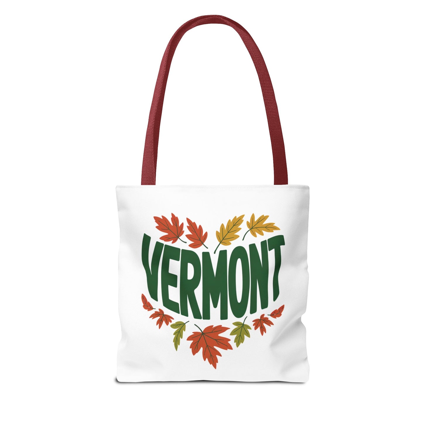 Vermont Tote Bag by FireBrook Designs: A white bag with reinforced red handles, perfect for daily essentials. Designed for durability and style, it embodies the brand's uplifting, practical ethos.