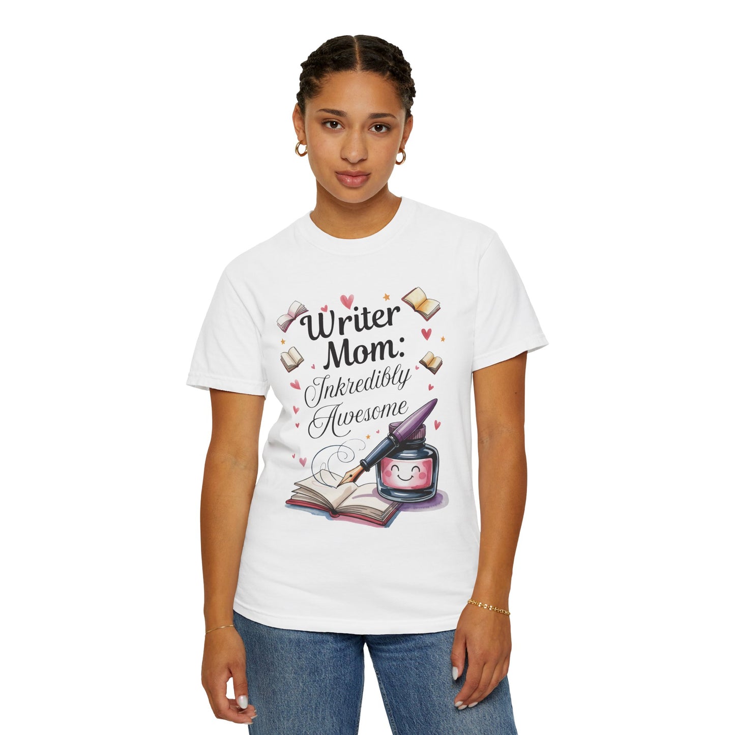 Writer Mom: Inkredibly Awesome Mother's Day Comfort Colors Unisex T-Shirt, featuring a relaxed fit and classic crew neckline, ideal for casual wear, crafted from high-quality US cotton with durable double-needle stitching.