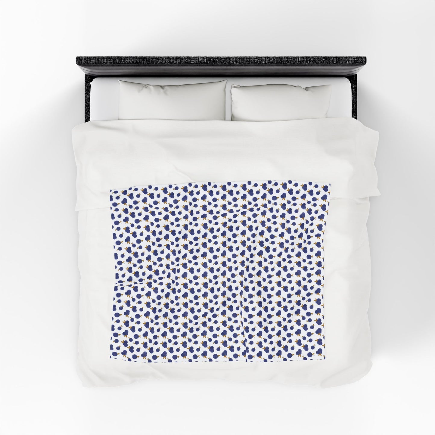 Plush Blanket - Blueberry Pattern from FireBrook Designs, showcasing cozy white fabric adorned with delicate blue berry motifs, ideal for enhancing home decor with warmth and comfort.
