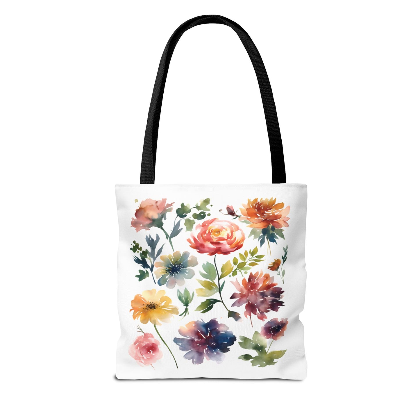 Watercolor Floral Tote Bag featuring vibrant floral designs, perfect for daily errands or adventures. Durable with reinforced handles, embodying FireBrook Essentials' commitment to style and functionality.