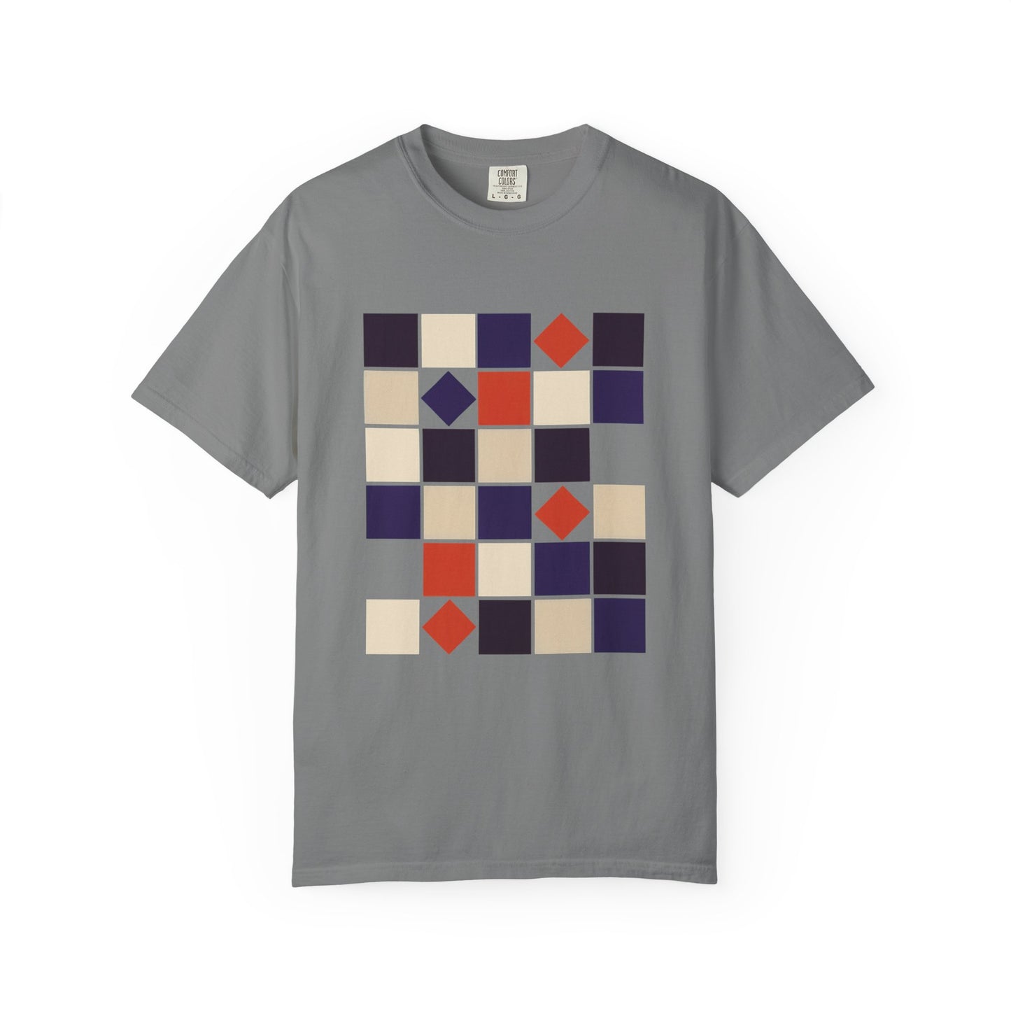 Square Grid Abstract in Monochrome Palette T-Shirt featuring a grid of perfectly aligned, rotated squares, offering a modern, stylish look. Ideal for art enthusiasts seeking a unique and contemporary wardrobe addition.