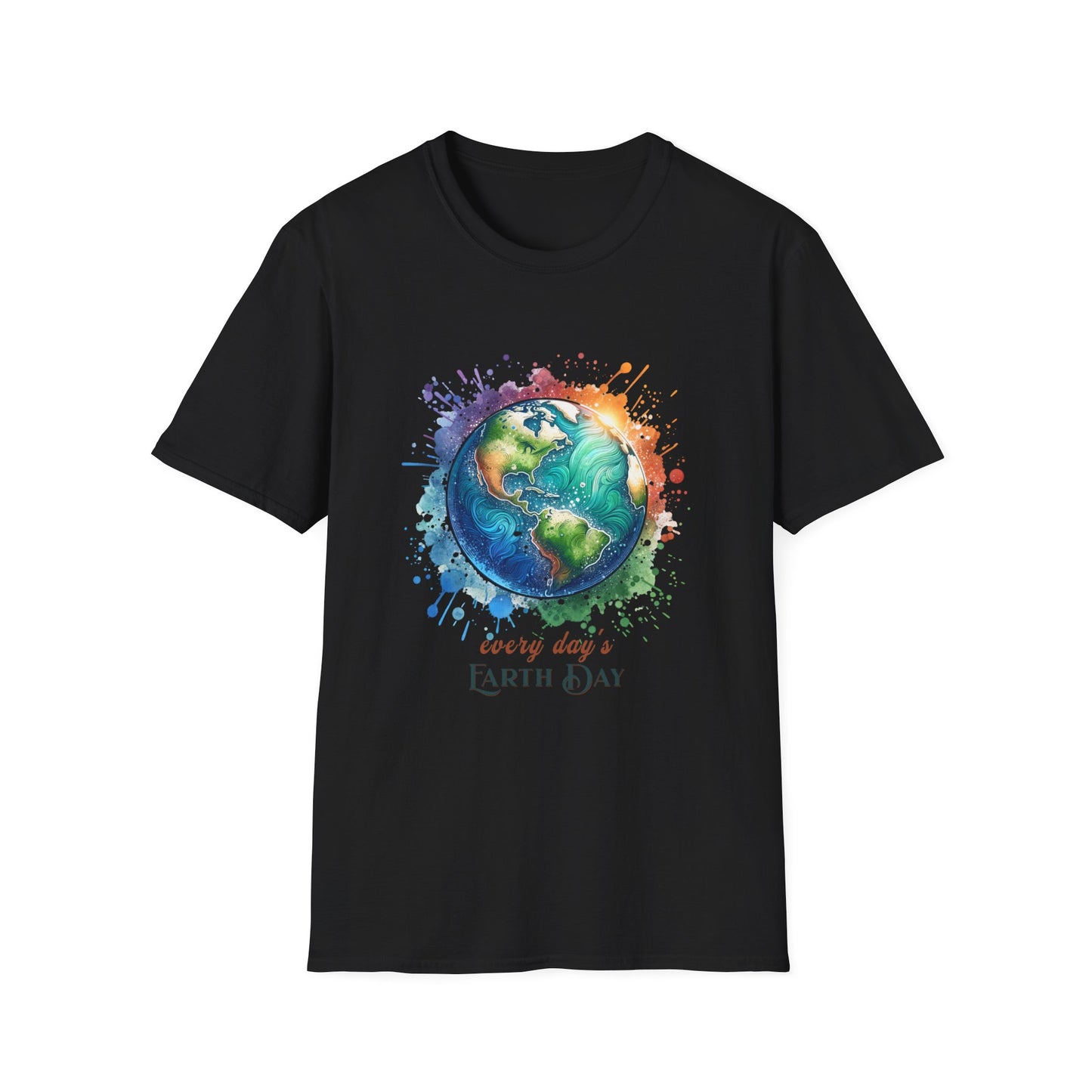 Every Day is Earth Day Gildan Unisex T-Shirt featuring a vibrant planet design, highlighting sustainability. This comfortable, classic-fit shirt is perfect for expressing environmental awareness and positivity.