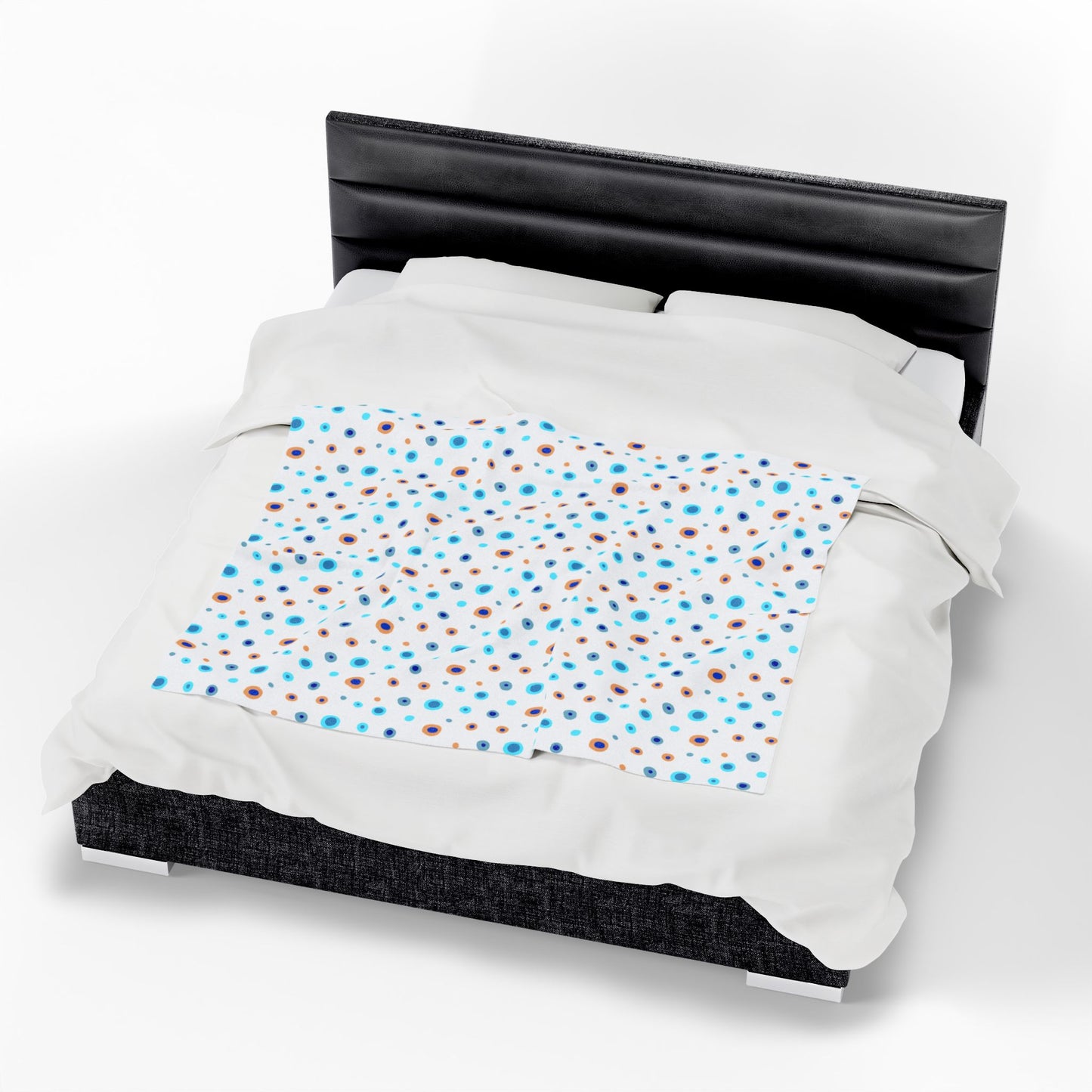 Circles Blue & Yellow (Medium) Velveteen Plush Blanket: Soft velveteen texture with blue and yellow circular patterns, showcasing cozy elegance. Ideal for snuggling, this medium-sized blanket complements FireBrook Essentials' uplifting, comfort-focused offerings.