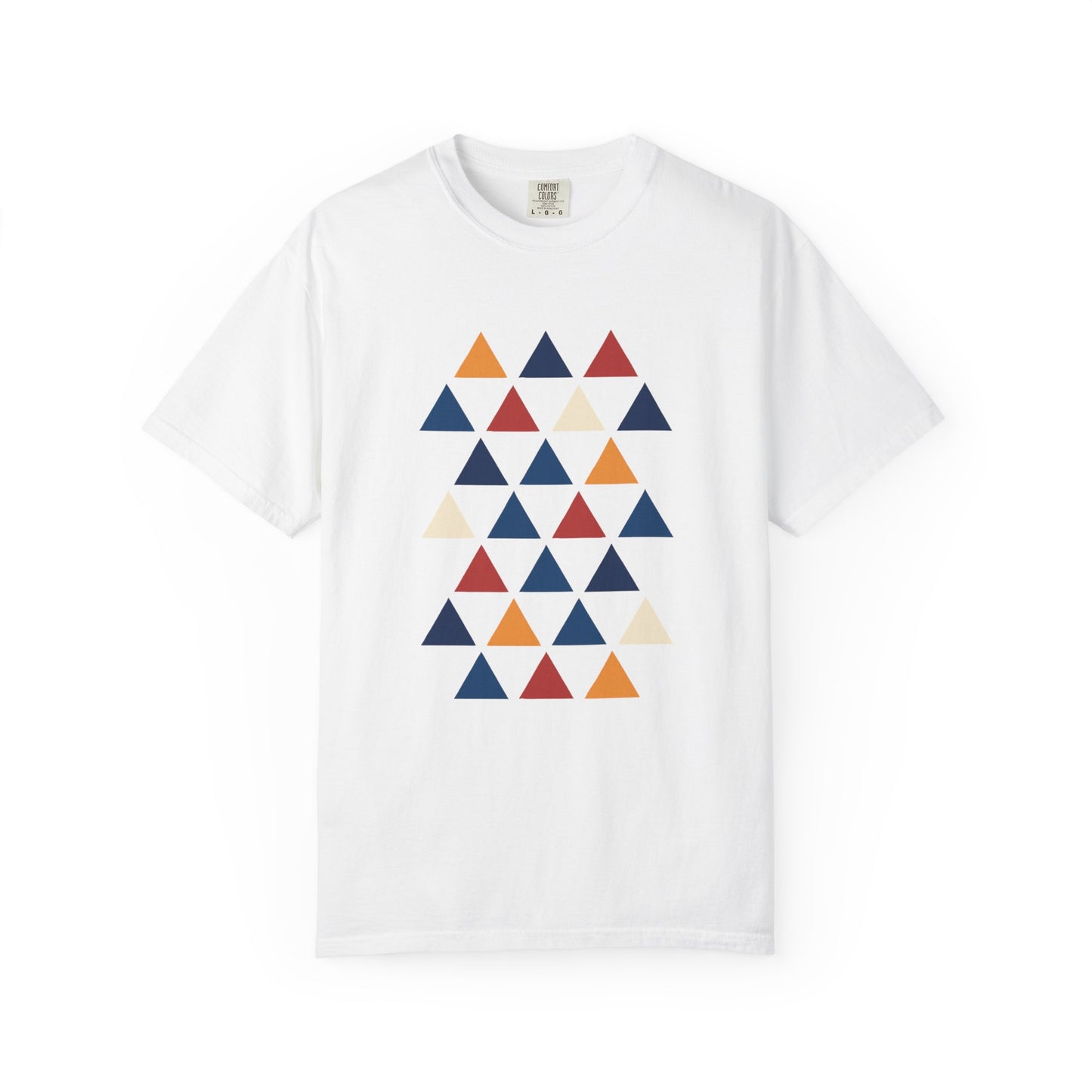 Geometric Triangle Grid T-Shirt showcasing a bold pattern of equilateral triangles in a modern, minimalist design. Perfect for adding a stylish touch to casual or special occasion outfits.