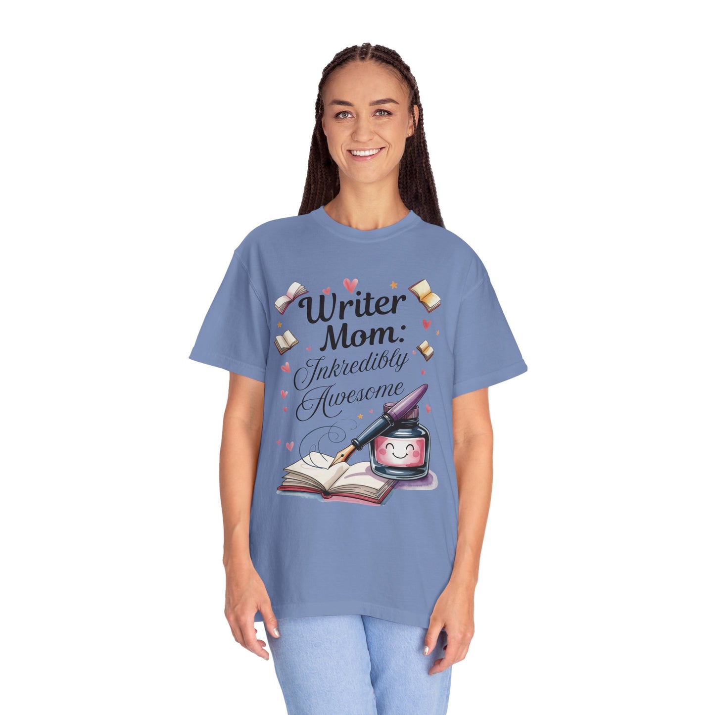Writer Mom: Inkredibly Awesome Mother's Day Comfort Colors Unisex T-Shirt; features a relaxed fit and classic crew neckline, embodying comfort and style with durable double-needle stitching, perfect for casual wear.