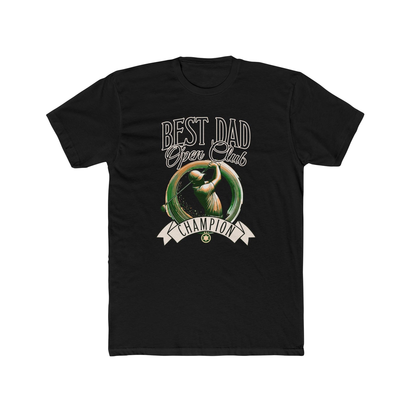 Best Dad Open Club Golf T-Shirt showcasing a relaxed fit, ribbed knit collar, and side seams for structure, ideal for golf-loving dads. Perfect for casual outings or special occasions.