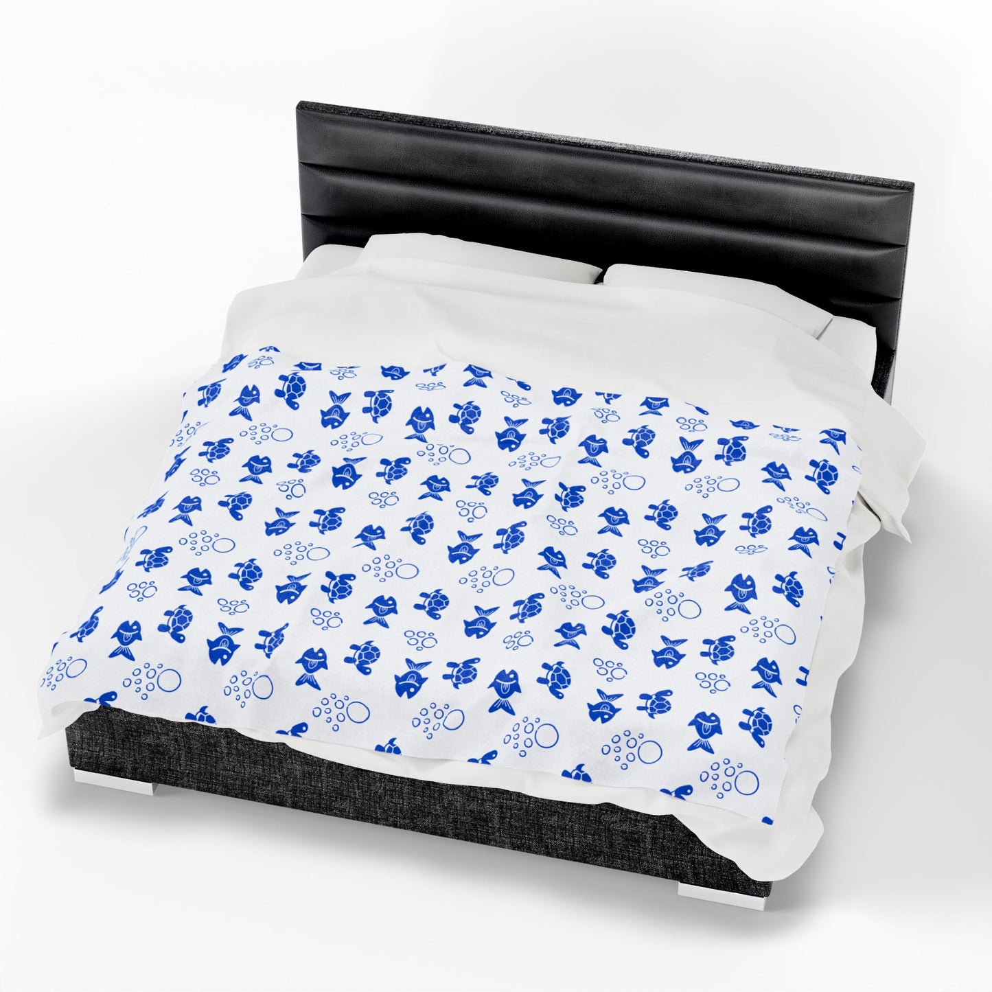 Fish and Turtle Sealife Velveteen Plush Blanket offers a cozy feel with a soft texture, perfect for home comfort. Customize with vibrant designs on one side, available in three sizes for versatile use.