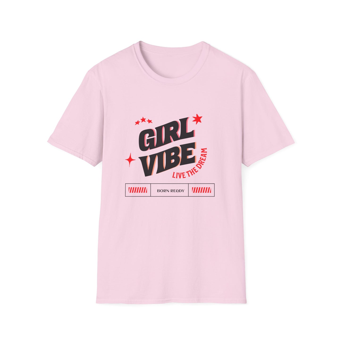 Girl Vibe - Live The Dream Gildan Unisex T-Shirt featuring a vibrant graphic design, capturing a carefree spirit, ideal for casual outings with its comfortable, soft fabric ensuring all-day wearability.
