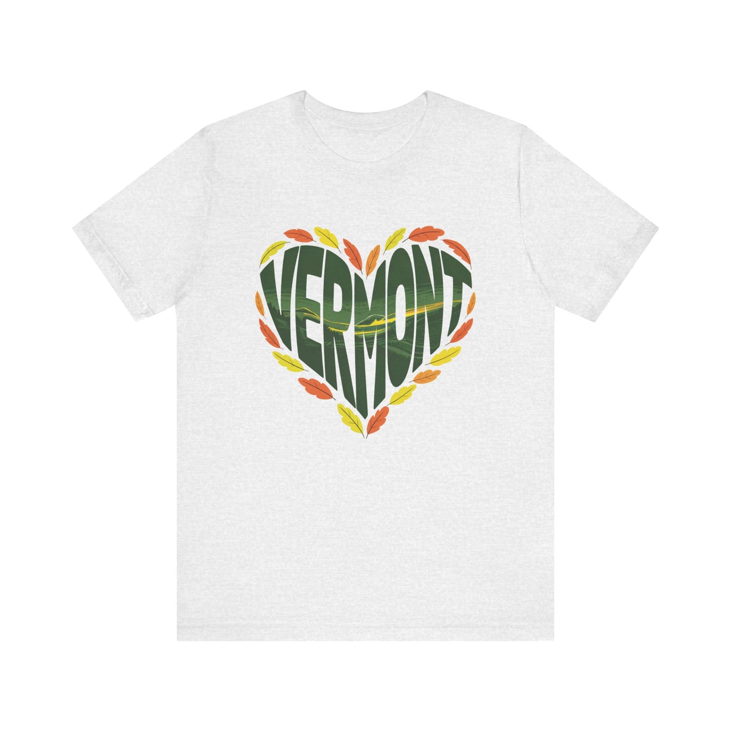 Vermont Love Bella+Canvas Unisex T-Shirt showcases a relaxed, outdoorsy style with a retail fit, enhanced by shoulder tape and a ribbed knit collar, perfect for nature enthusiasts and casual wear.