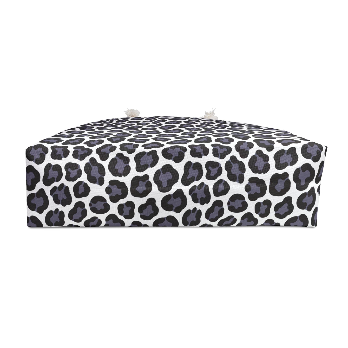 Weekender Bag - Gray Cheetah Print Duffle Bag with a stylish animal pattern, featuring durable rope handles and a luxurious cream interior lining, perfect for chic travel adventures.
