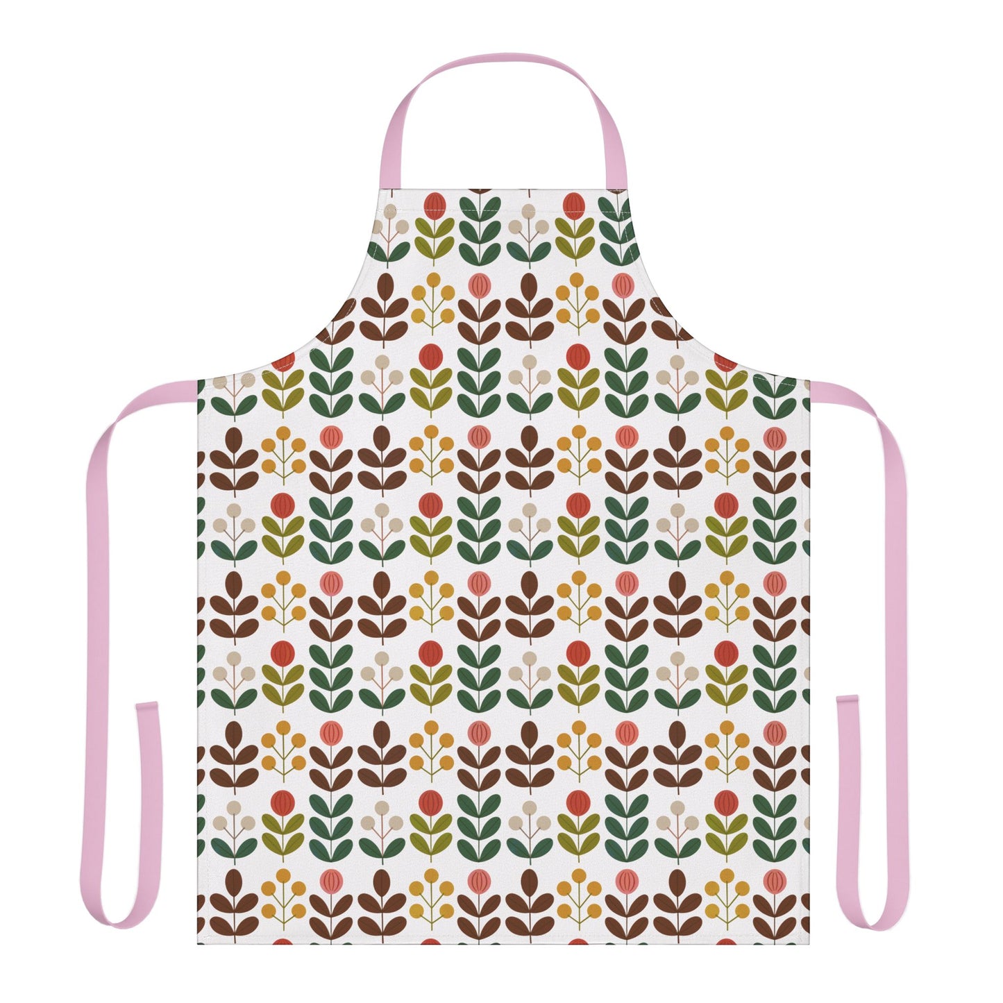 Flower Pattern Apron with pink straps, showcasing vibrant floral design on polyester canvas. Comfortable and stylish for cooking or crafting, embodying FireBrook Essentials' uplifting and joyful approach to functional apparel.