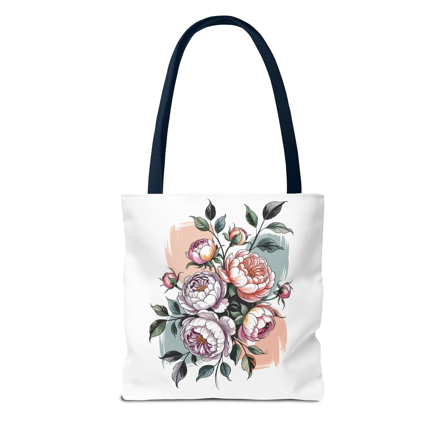 Vintage Peony Tote Bag showcasing a charming floral design, perfect for nature enthusiasts. Durable polyester with reinforced handles, ideal for groceries or essentials. Available in versatile sizes, reflecting FireBrook Designs' joyful, practical style.