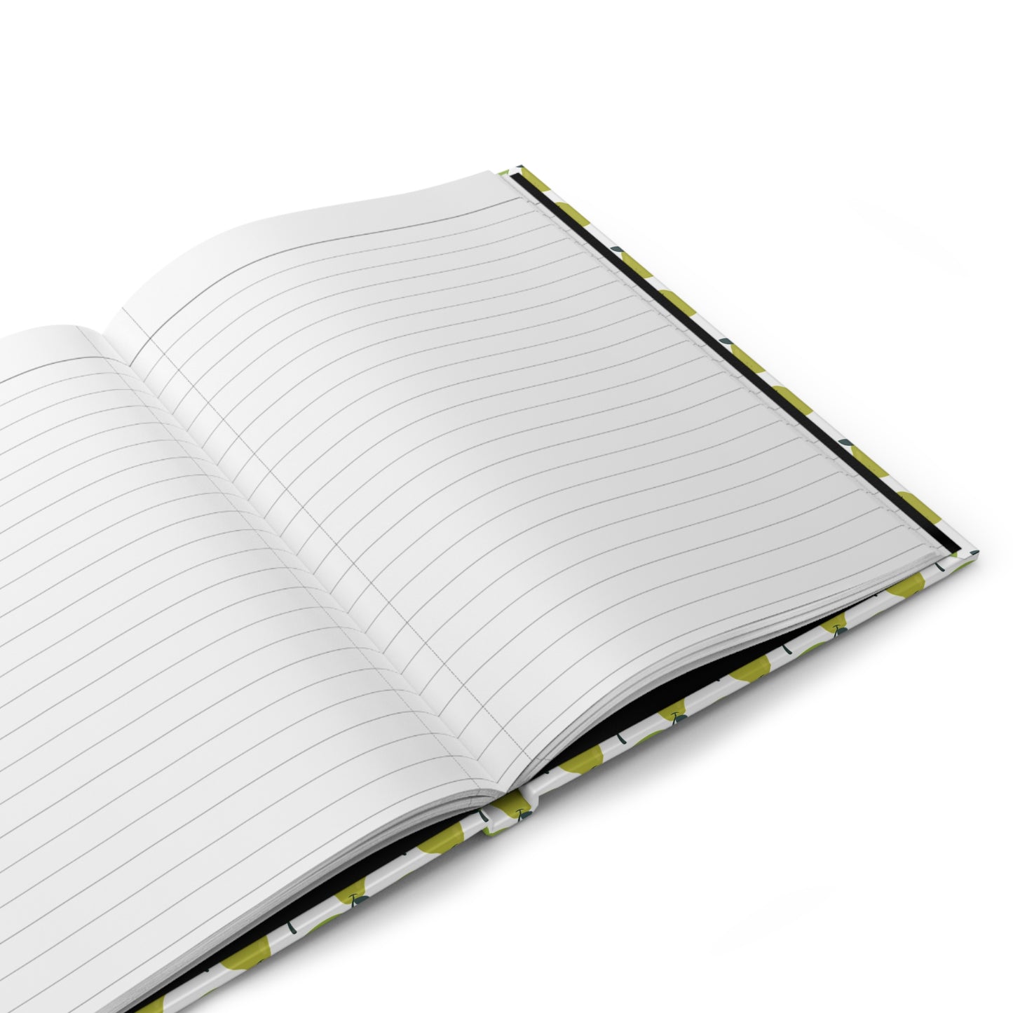 HARDCOVER JOURNAL, MATTE, RULED, 5X7, SEWN BIND, CLEAN-TEAR PAGES – PEAR, showcasing open, lined pages and a durable, matte-patterned cover, perfect for capturing thoughts with ease and elegance.