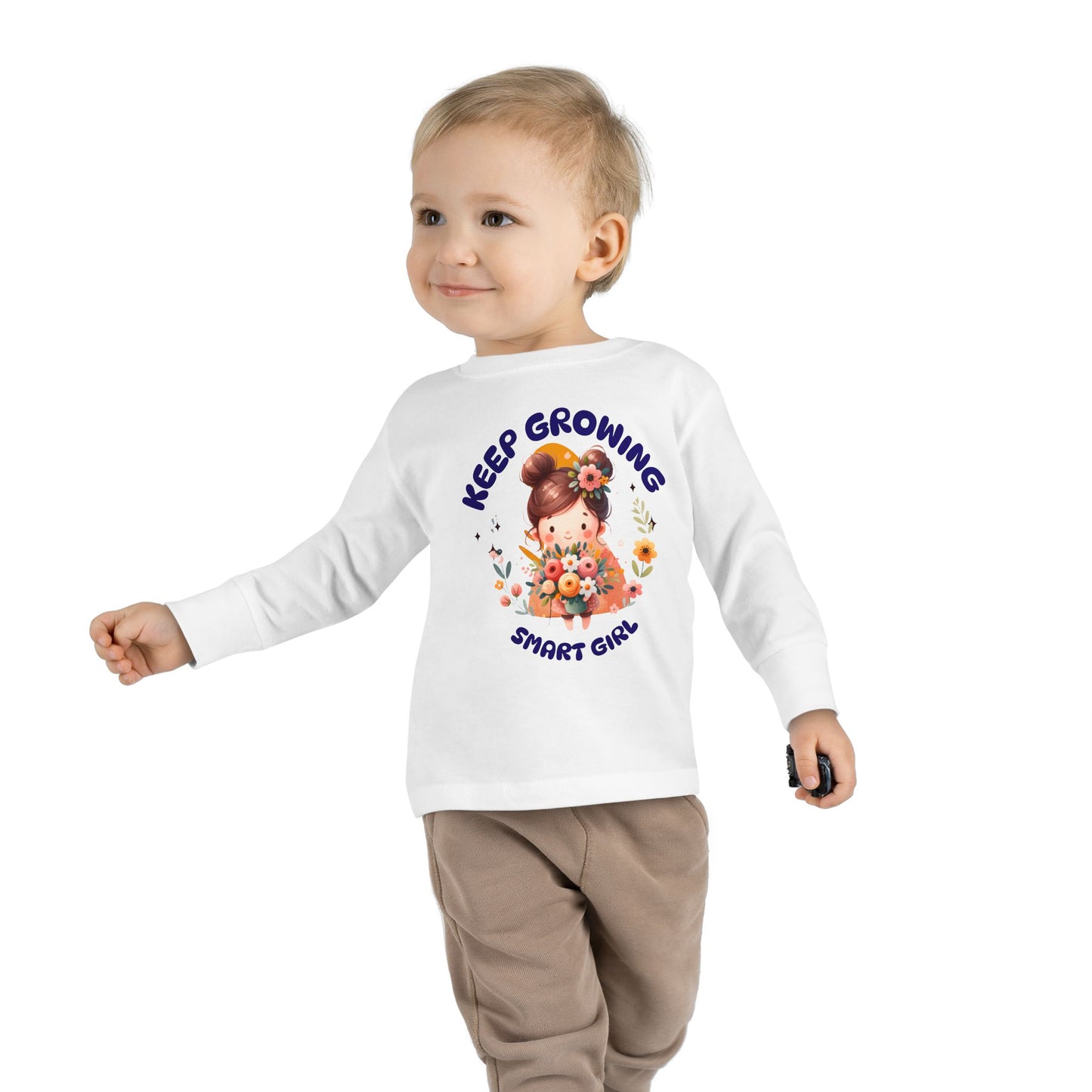 Keep Growing Smart Girl Long Sleeve Toddler T-Shirt