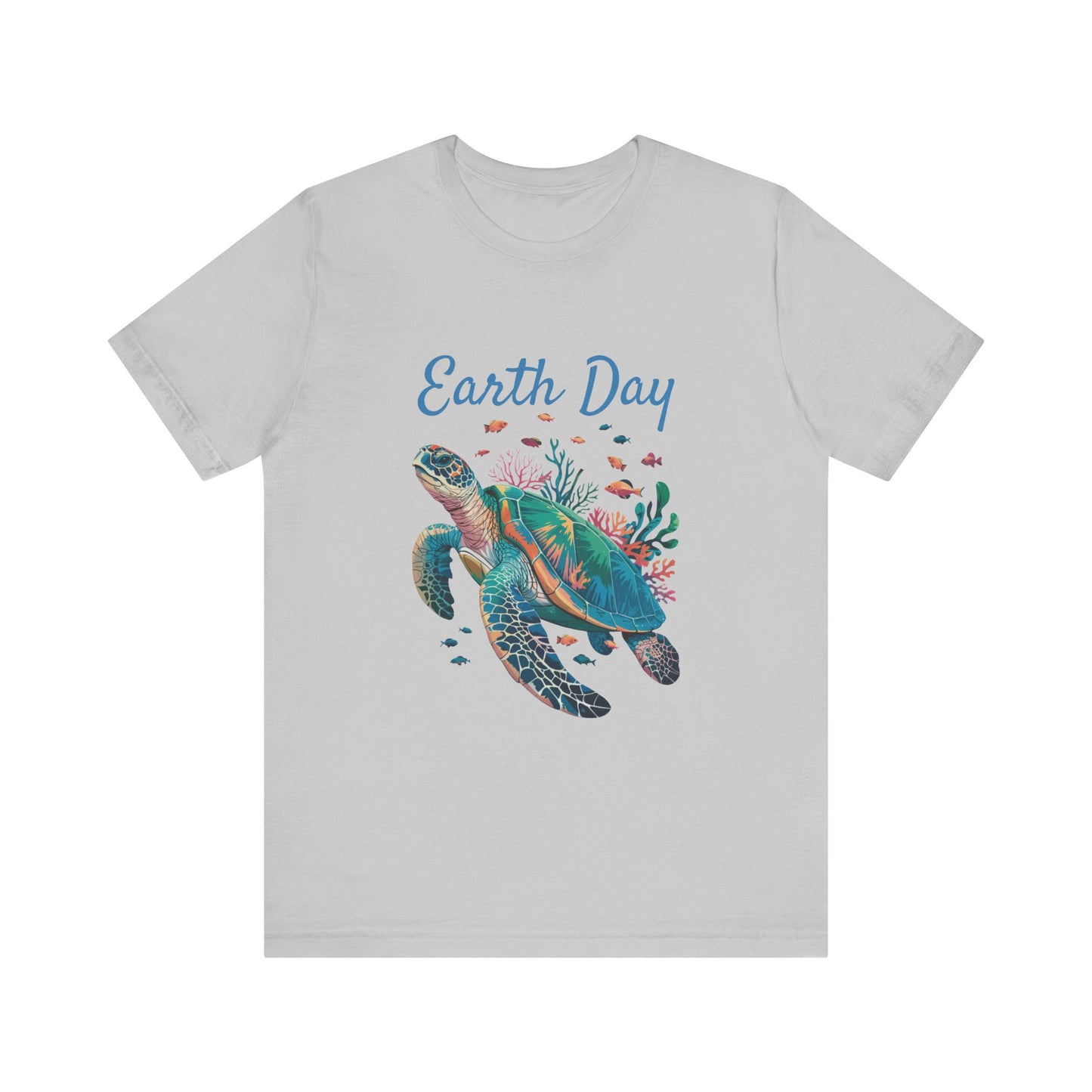 Earth Day Turtle Bella+Canvas Unisex T-Shirt featuring a serene turtle and fish design, ideal for nature enthusiasts and eco-friendly fashion from FireBrook Essentials.