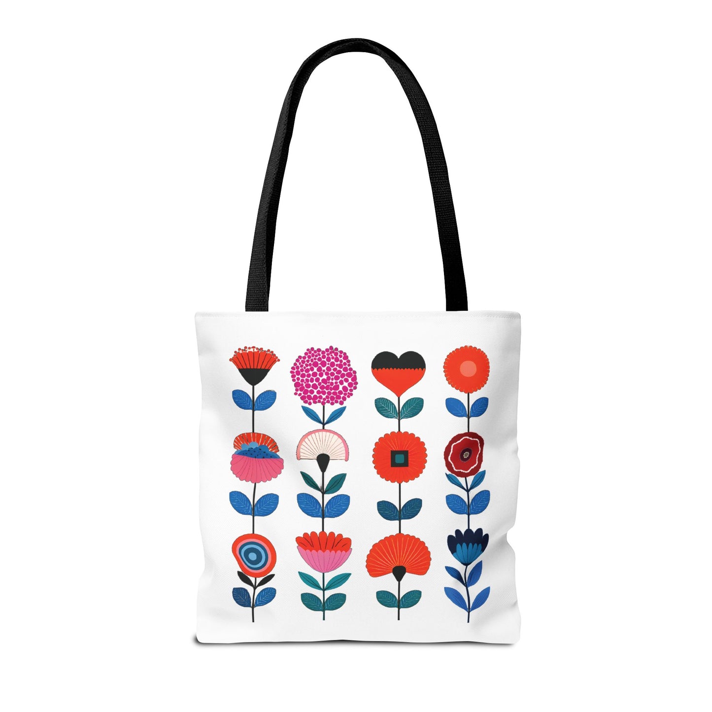 Floral Pattern Tote Bag featuring vibrant flowers, ideal for daily errands and adventures. Durable with polyester body and reinforced handles, offering style and functionality.