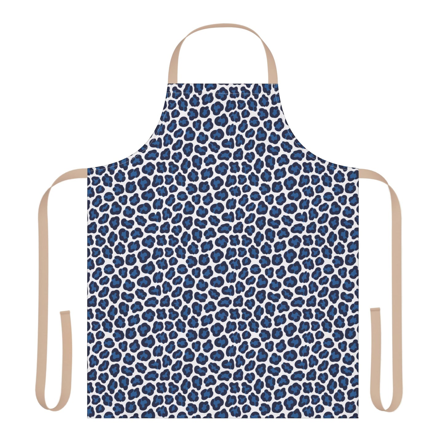 Cheetah Print Apron: Stylish apron featuring a bold blue cheetah pattern, designed for comfort and protection. Ideal for cooking or crafting, aligning with FireBrook Essentials' joyful, uplifting style.