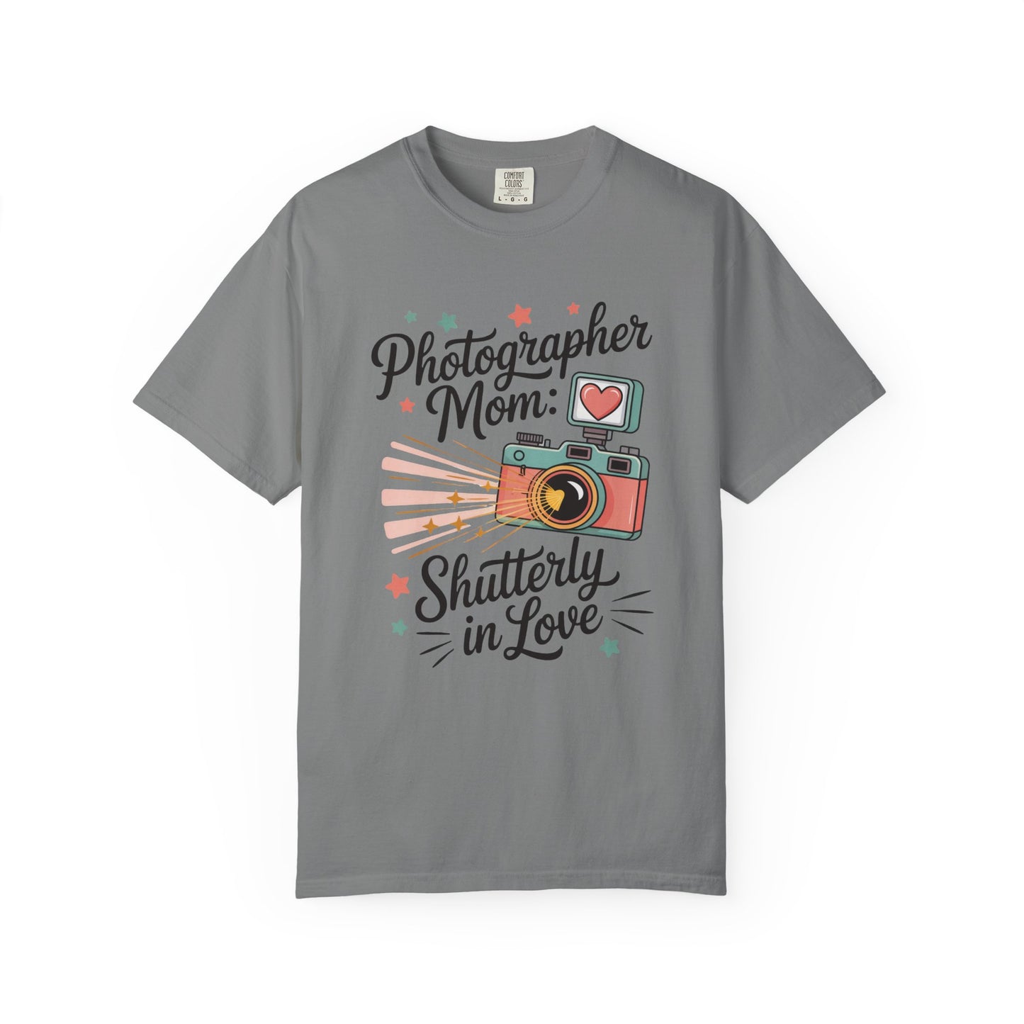 Photographer Mom: Shutterly In Love Mother's Day Comfort Colors Unisex T-Shirt, featuring a relaxed fit and classic crew neckline, designed for comfort and style with high-quality US cotton, embodying FireBrook Essentials' uplifting ethos.
