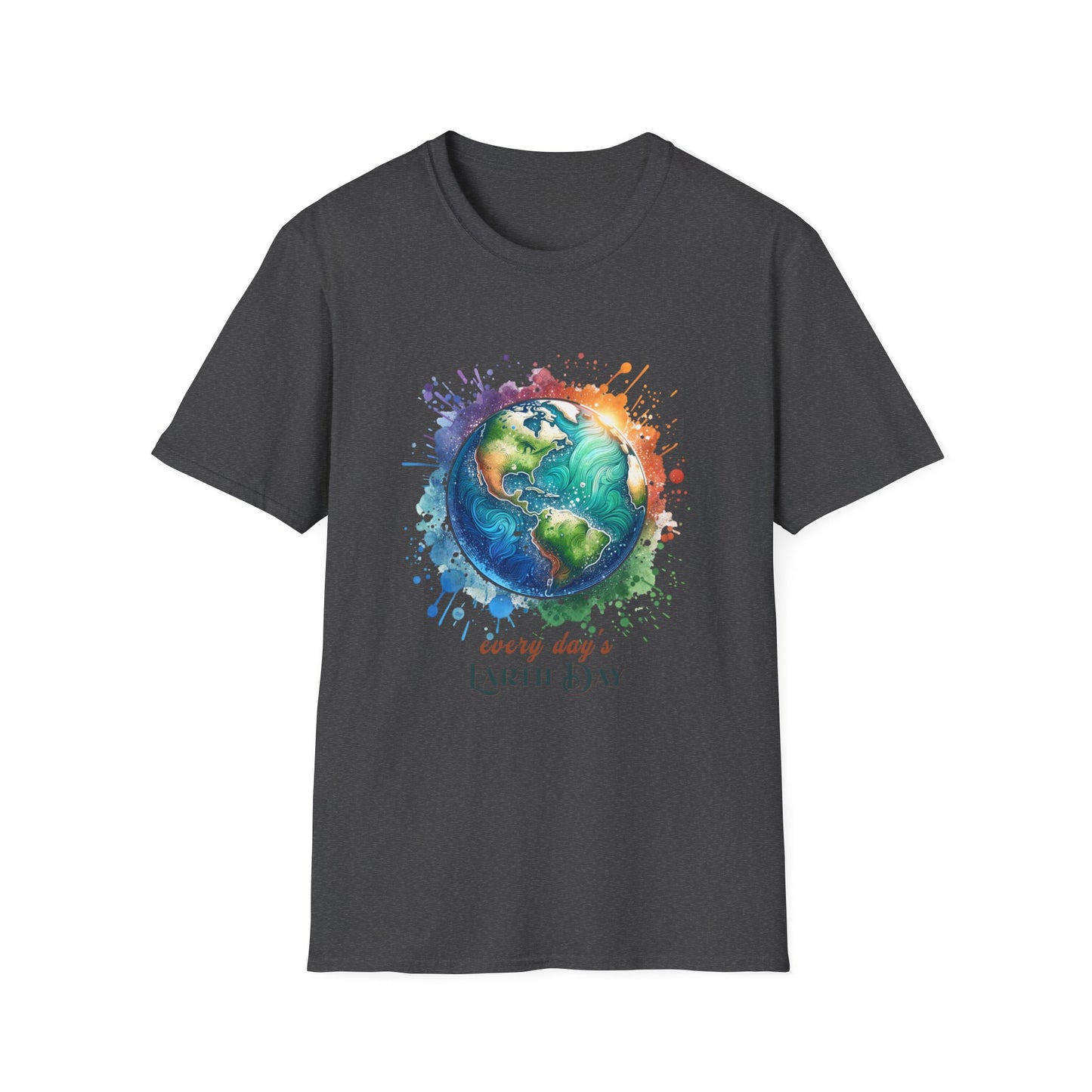 Every Day is Earth Day Gildan Unisex T-Shirt featuring a detailed Earth illustration, perfect for expressing eco-consciousness with its classic fit and crew neckline, embodying FireBrook Essentials' uplifting style.