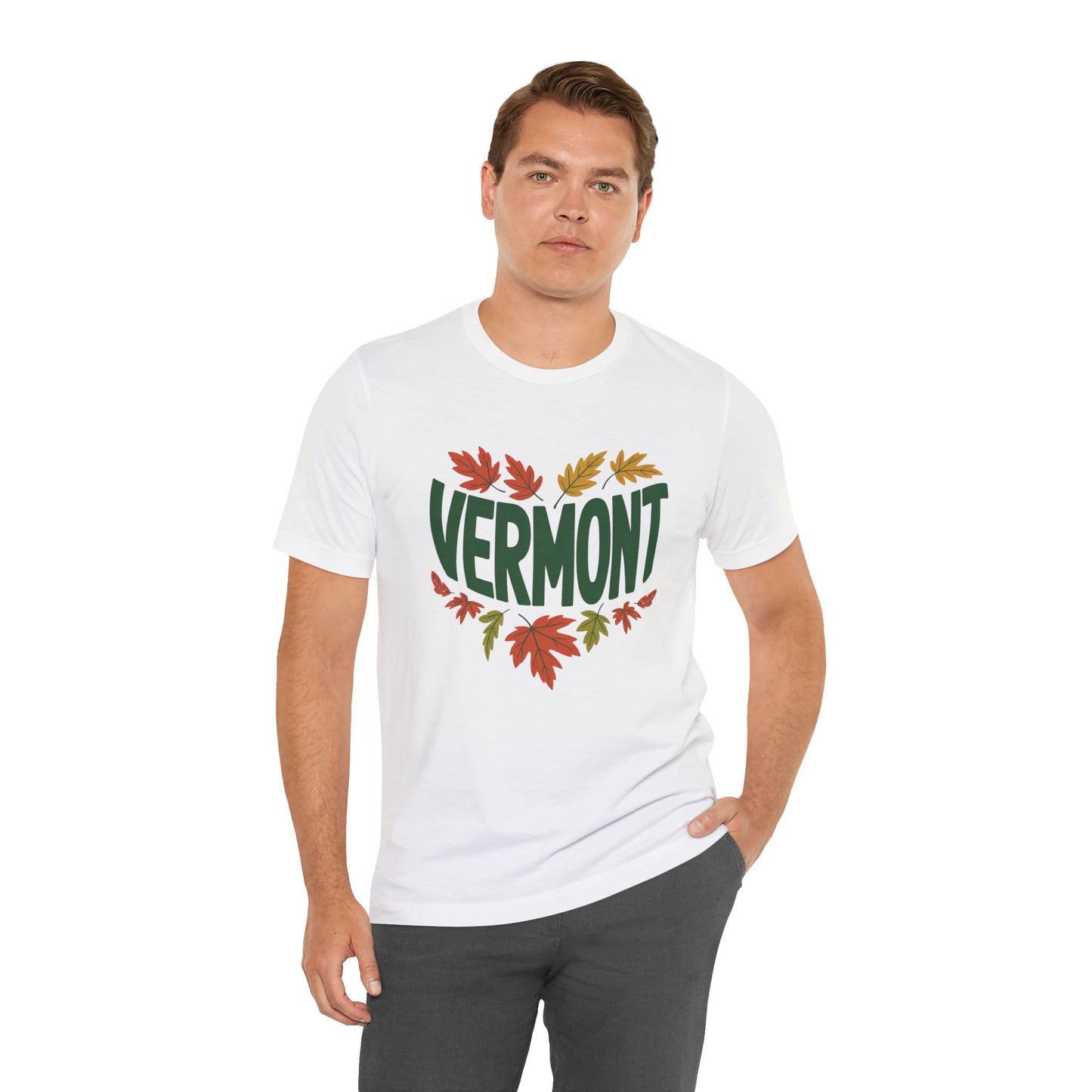 Vermont Love Bella+Canvas Unisex T-Shirt exudes a casual, outdoorsy vibe, ideal for nature enthusiasts. Showcasing a comfortable fit with ribbed collar, perfect for layering during hiking or travel adventures.