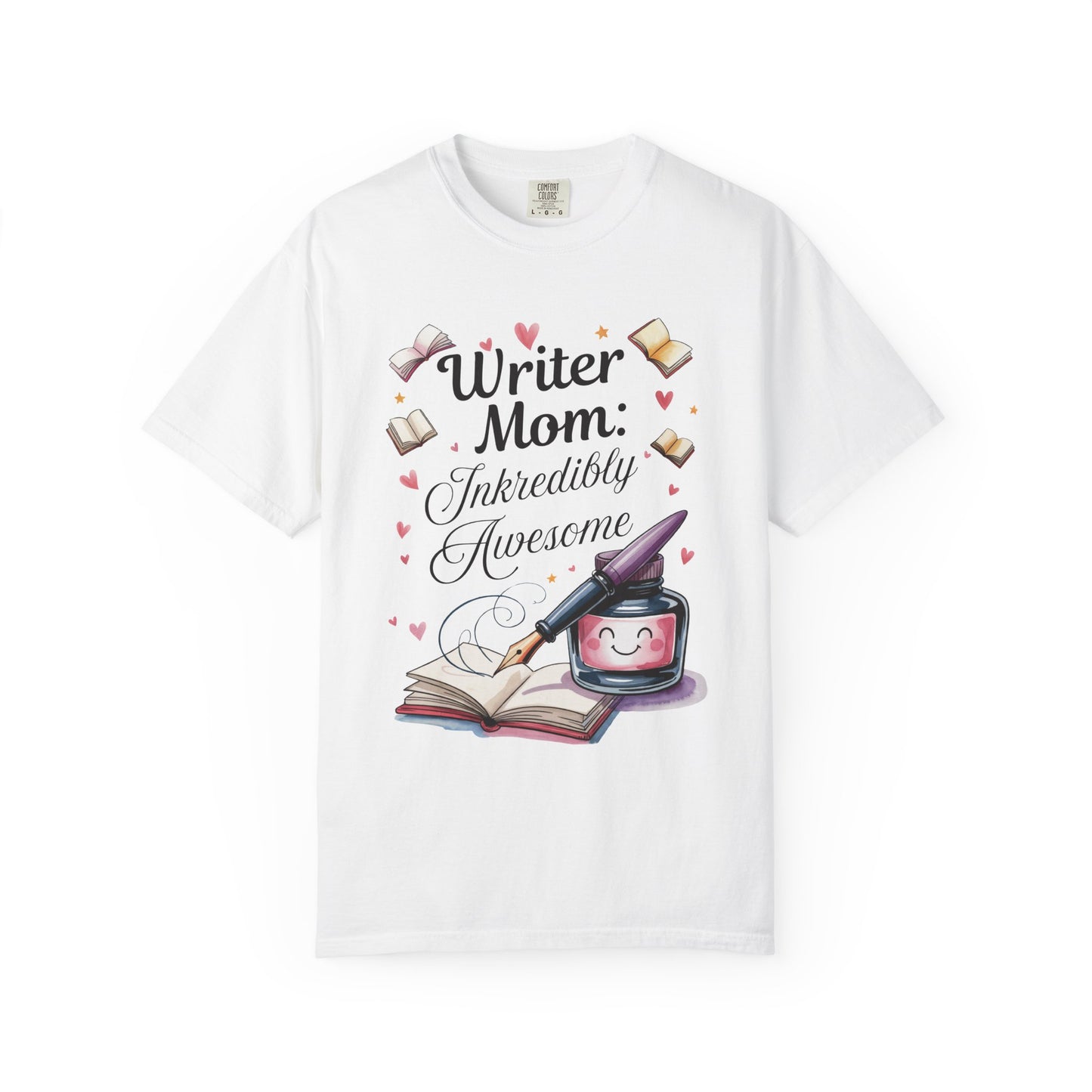 Writer Mom: Inkredibly Awesome Mother's Day Comfort Colors Unisex T-Shirt, showcasing a relaxed fit and classic crew neckline, crafted from high-quality US cotton, ideal for casual wear and celebrating Writer Moms.