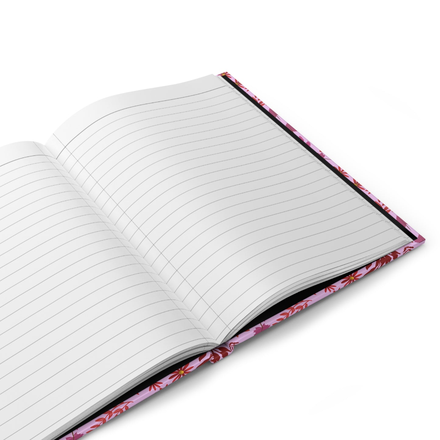 HARDCOVER JOURNAL, MATTE, RULED, 5X7, SEWN BIND, CLEAN-TEAR PAGES – AUTUMN HARVEST lying open, revealing blank ruled pages. Cover features a floral motif on a smooth, durable matte finish.