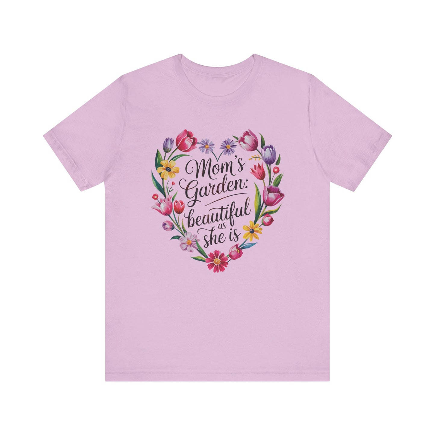Mom's Garden is as Beautiful as She Is Mother's Day Comfort Colors Unisex T-Shirt featuring a heart design with floral elements, celebrating a mother's love for nature. Ideal for gifting.