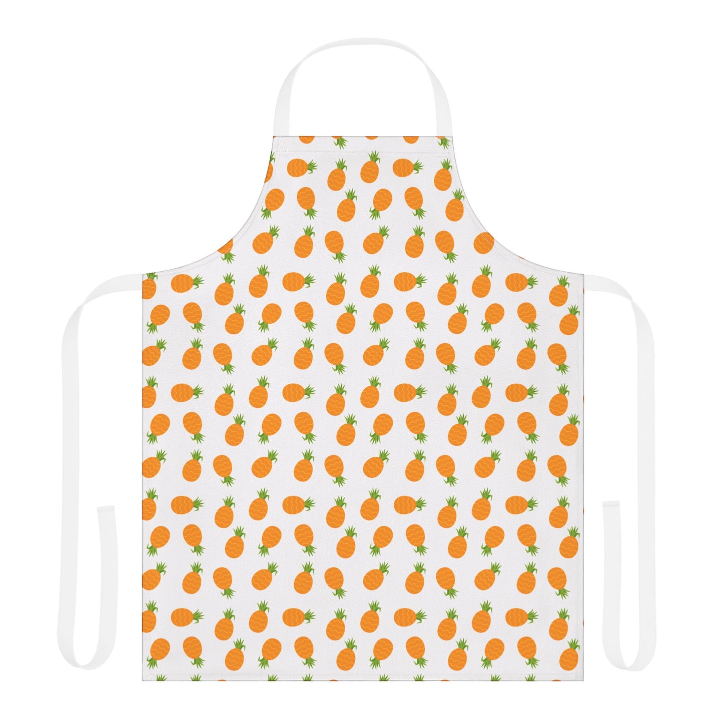 Pineapple Apron featuring a vibrant pineapple pattern, ideal for cooking enthusiasts. Made from polyester canvas with an adjustable tie-back closure, combining style and practicality for joyful kitchen experiences.