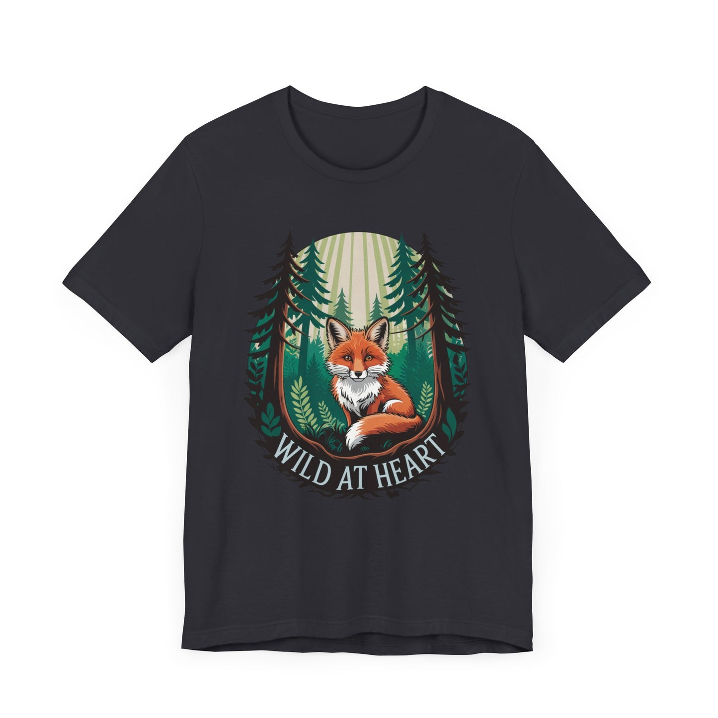 Wild at Heart Fox Illustration Bella+Canvas Unisex T-Shirt featuring a whimsical fox design, perfect for nature enthusiasts. Made with lightweight, sustainable cotton, ideal for casual wear and gifting.
