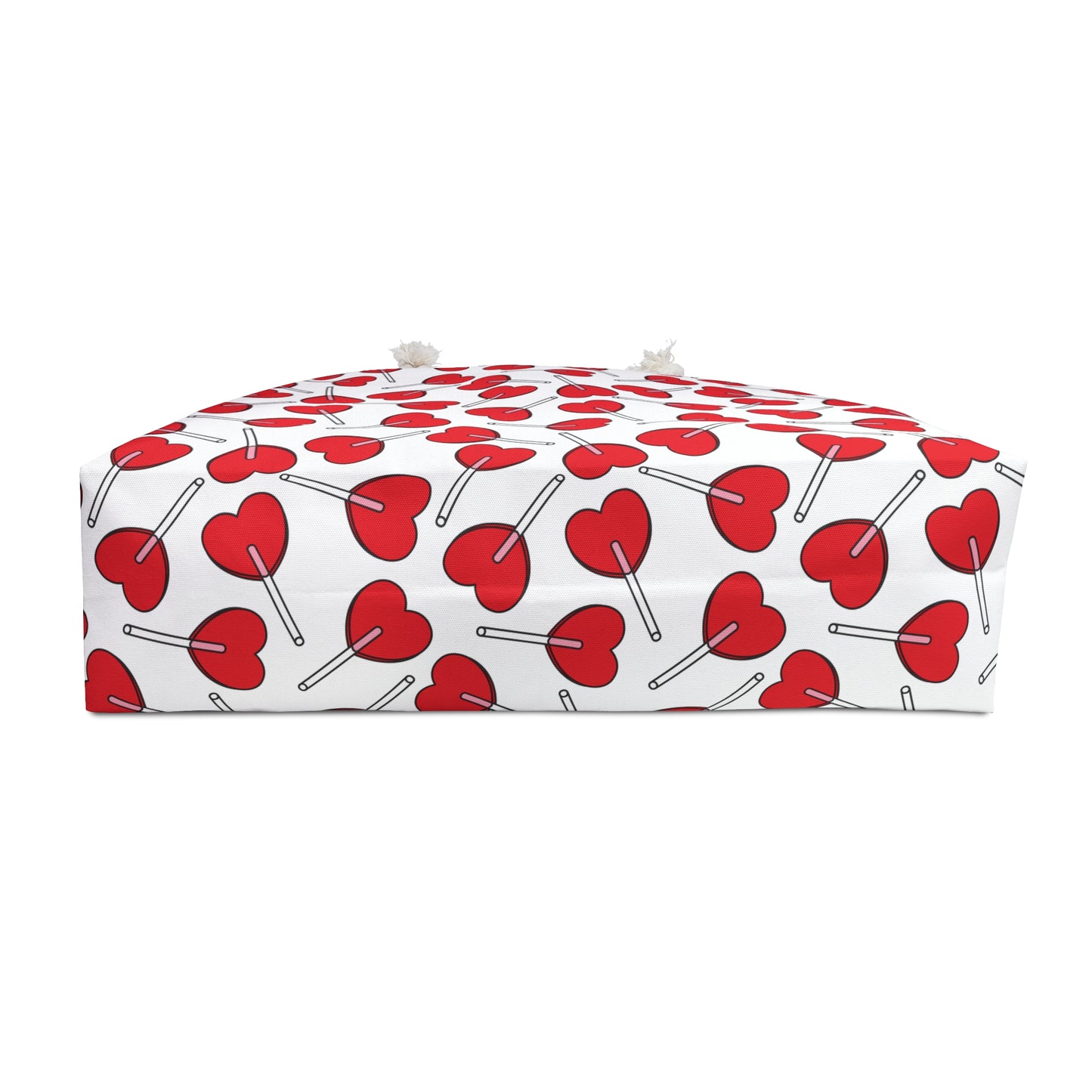 Weekender Bag - Heart Lollipops Design features playful heart-shaped lollipops pattern, rope handles, and spacious interior, perfect for joyful, stylish getaways. Ideal for romantic occasions or Valentine's Day.