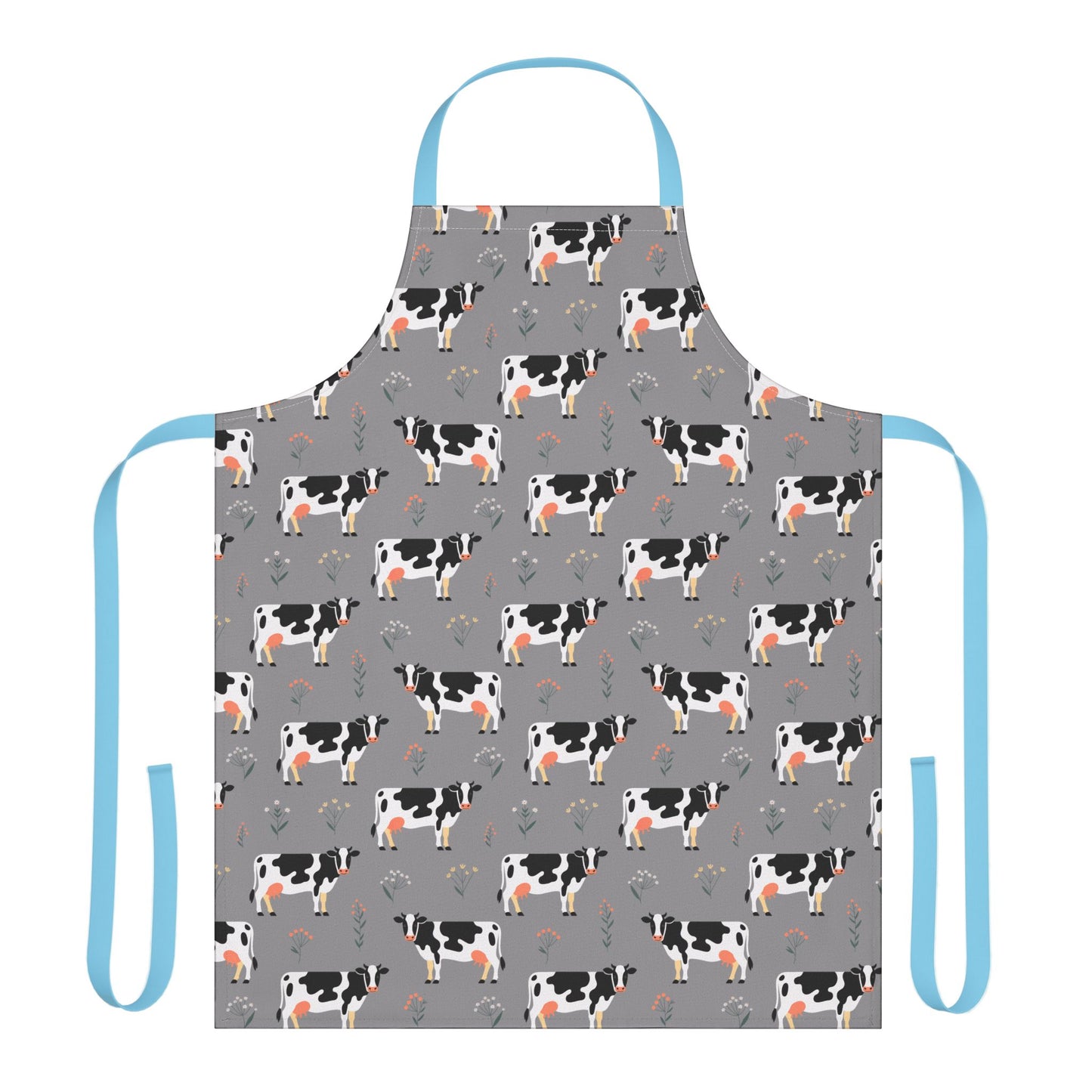 Apron Dairy Cows Pattern: A charming apron showcasing a Holstein dairy cows design, perfect for cooking and crafting enthusiasts. Offers comfort with tie-back closure and soft foamed lining, enhancing your kitchen experience.