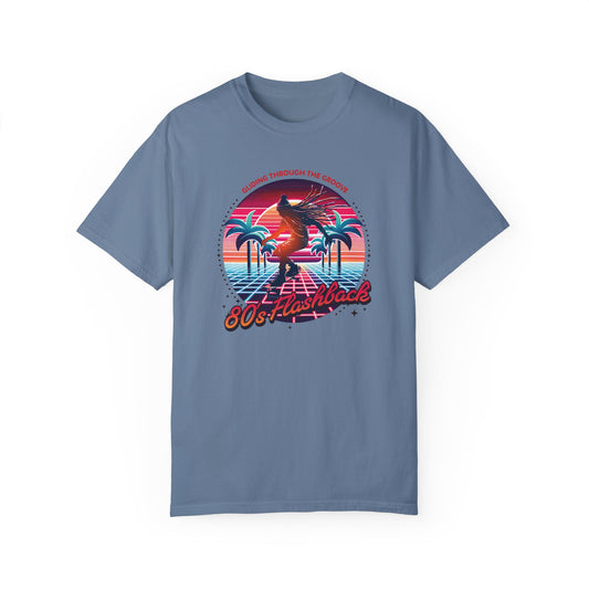 Skateboard Retro 80's Comfort Colors Unisex T-shirt featuring a graphic design of a person skateboarding, embodying retro vibes. Ideal for casual wear, themed parties, or skateboarding events.
