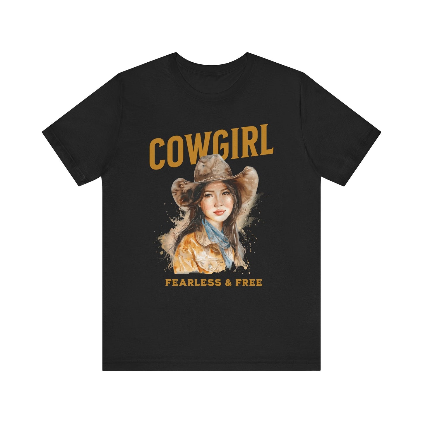 Cowgirl Fearless and Free T-Shirt: A unisex, lightweight cotton tee with a Western-inspired design, perfect for rodeos and country events, embodying FireBrook Essentials' stylish, uplifting spirit.