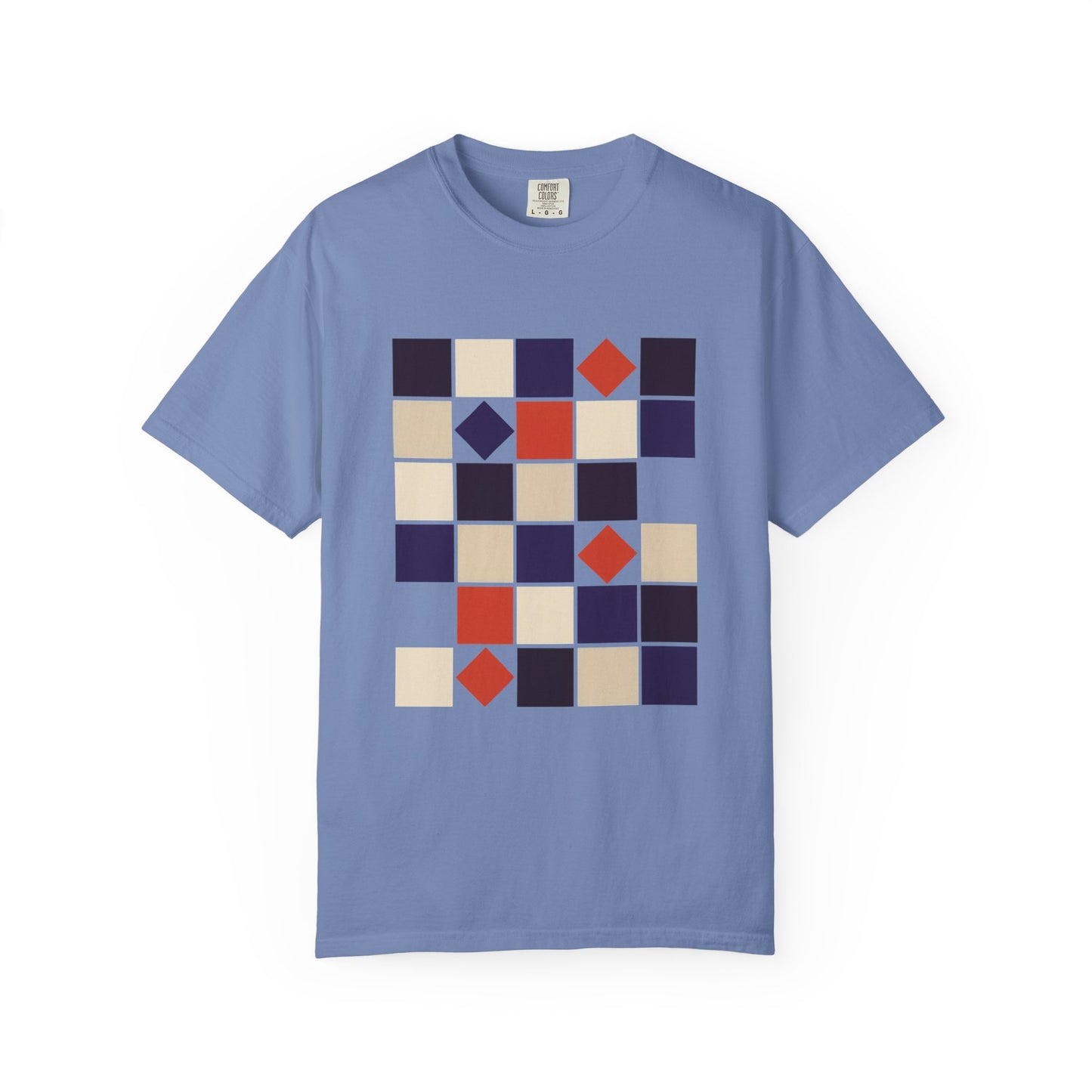 Square Grid Abstract in Monochrome Palette T-Shirt features a grid of perfectly aligned and rotated squares, offering a stylish, contemporary look. Ideal for art enthusiasts and fashion-forward individuals seeking unique wardrobe additions.