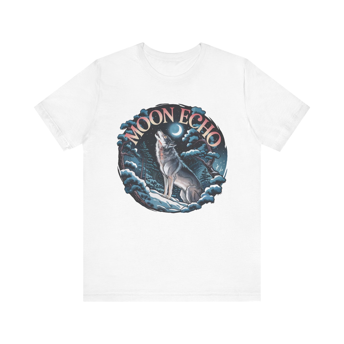 Moon Echo Wolf Howling Beneath the Moon Bella+Canvas Unisex T-Shirt, featuring a wolf graphic, ideal for nature enthusiasts and spiritual connections.