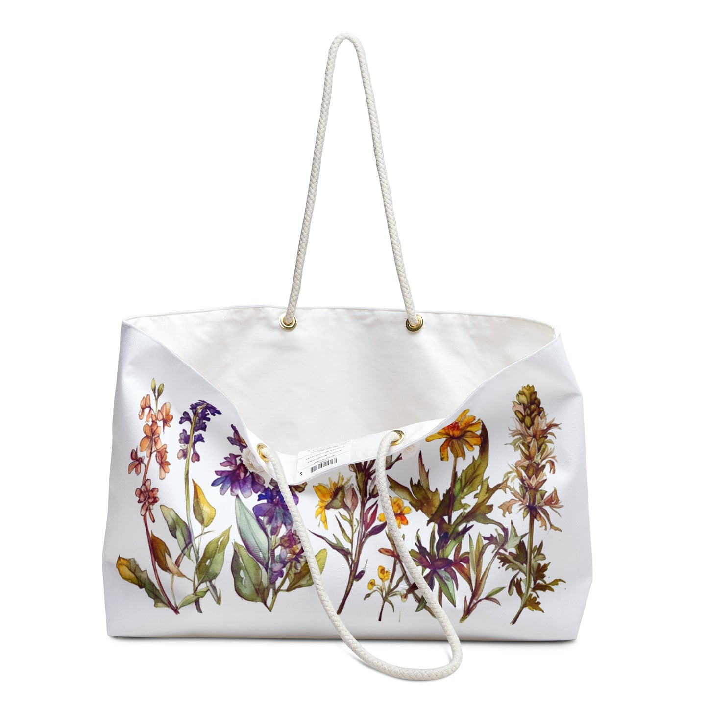 Weekender Bag Wildflowers showcasing a close-up design of wildflowers and leaves, highlighting its elegant and whimsical nature-inspired pattern, ideal for travel and outdoor adventures.