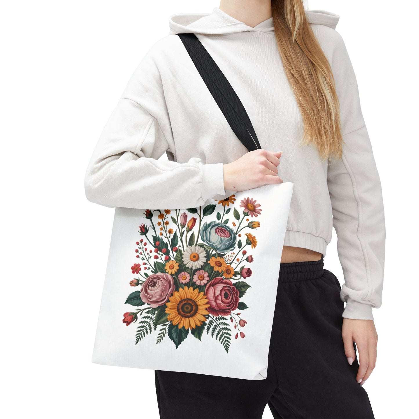 Botanical Vintage Flower Tote Bag featuring a collage of muted pastel and warm-toned cut-out flowers from botanical illustrations, ideal for nature lovers, with reinforced handles and spacious design for everyday use.
