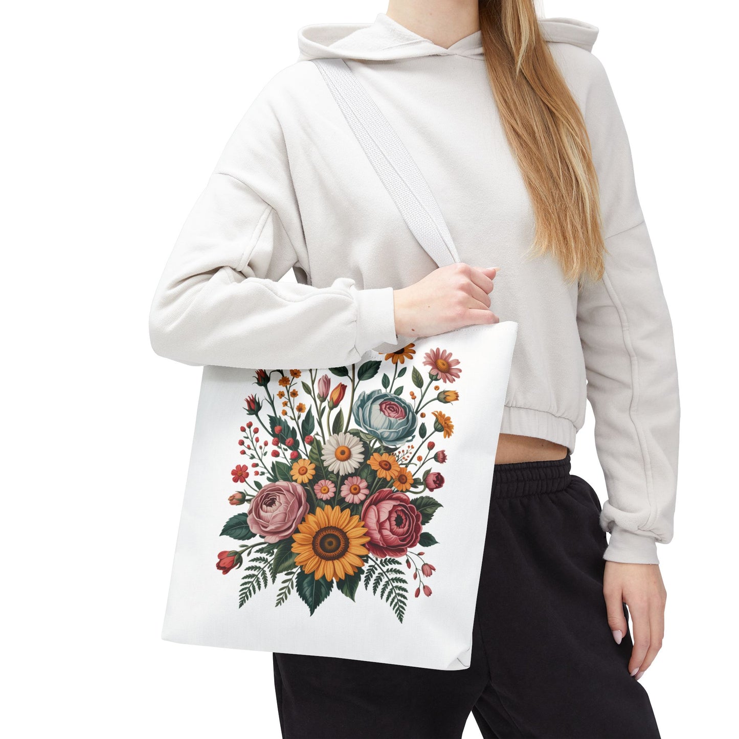 Botanical Vintage Flower Tote Bag featuring a collage of muted pastel and warm-toned flowers from old botanical illustrations, ideal for nature lovers, perfect for carrying essentials with style and durability.