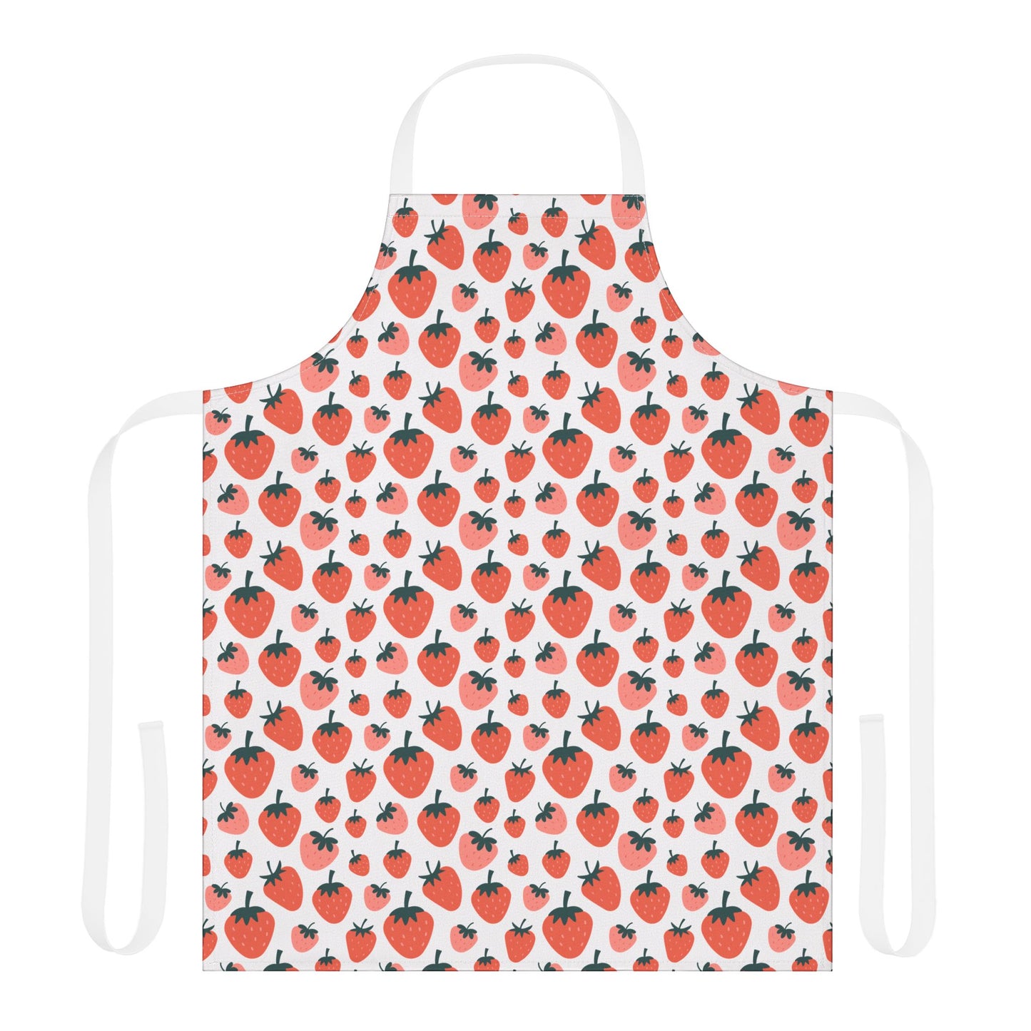 Strawberries Apron featuring a playful strawberry pattern, perfect for cooking enthusiasts. This stain-resistant apron combines style and practicality, embodying FireBrook Essentials' mission of bringing joy and comfort to daily routines.