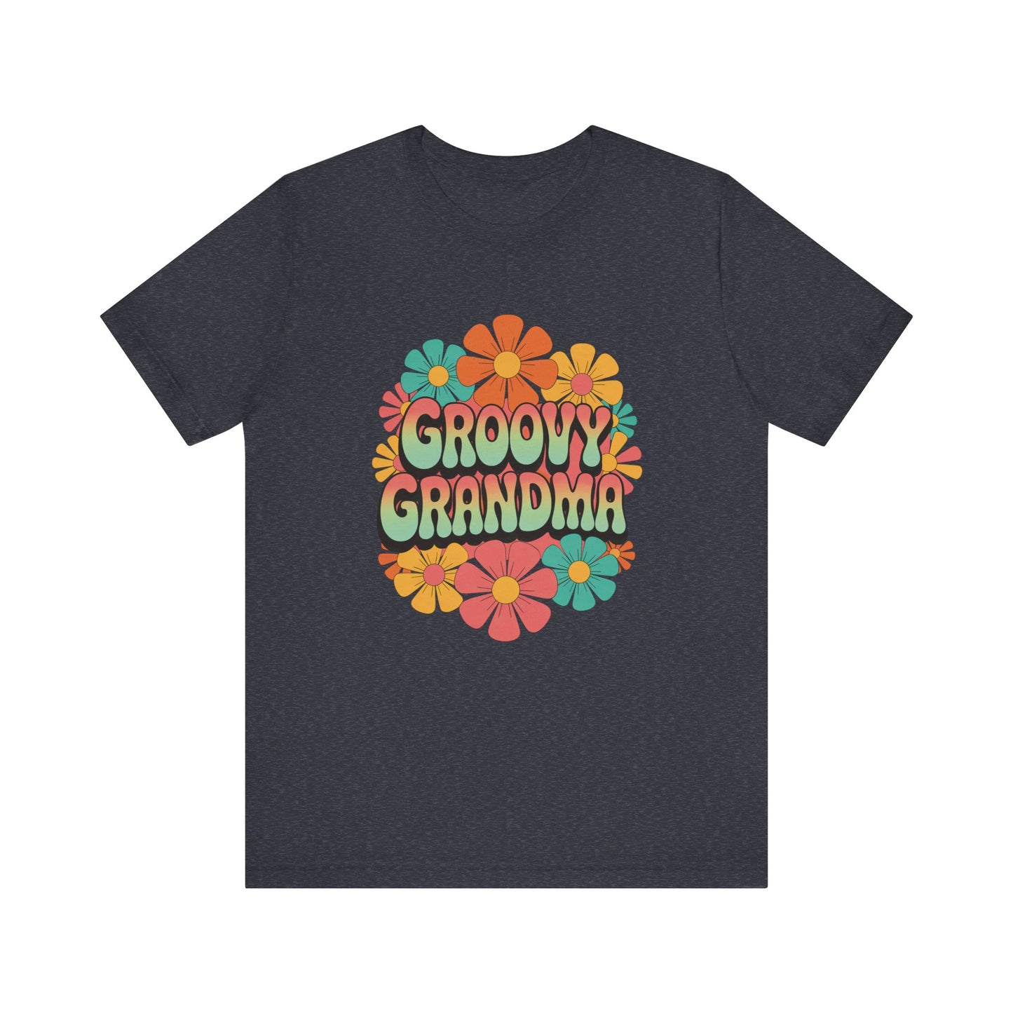 Groovy Grandma for Mother's Day Bella+Canvas Unisex T-Shirt featuring a vibrant floral design, perfect for vintage style lovers seeking playful, comfortable, and stylish apparel from FireBrook Essentials.