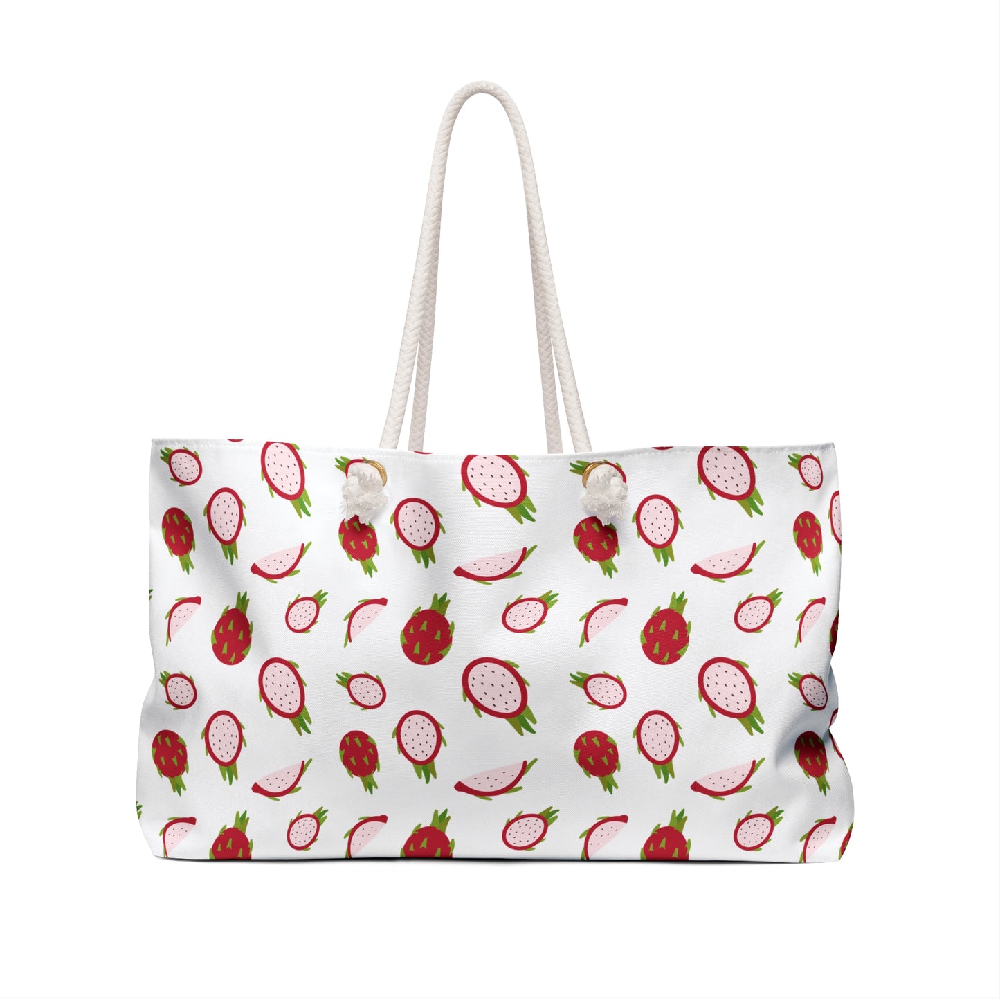Dragonfruit Pattern Weekender Bag – Vibrant Tropical Travel Tote: A spacious, durable polyester bag with rope handles, showcasing a lively dragon fruit design, perfect for travel enthusiasts and summer adventures.
