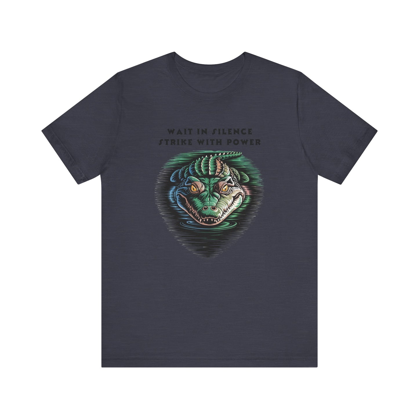 Crocodile: Walk in Silence, Strike with Purpose Bella+Canvas Unisex T-Shirt featuring a detailed illustration of a crocodile, embodying stealth and strength for a bold, stylish statement.