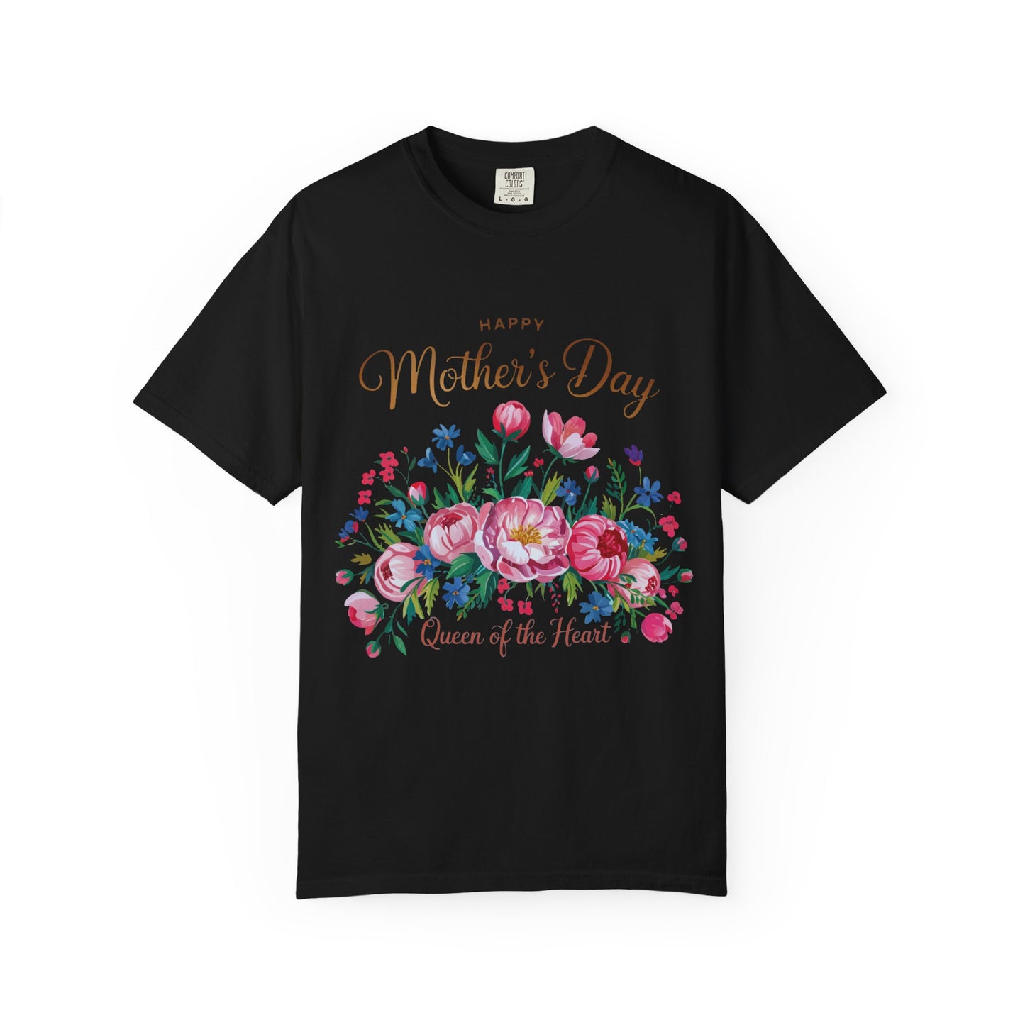 Happy Mother's Day Queen of the Heart T-Shirt showcasing a soft, durable fabric ideal for casual wear, embodying warmth and love, reflecting FireBrook Essentials' ethos of comfort and joyful style.
