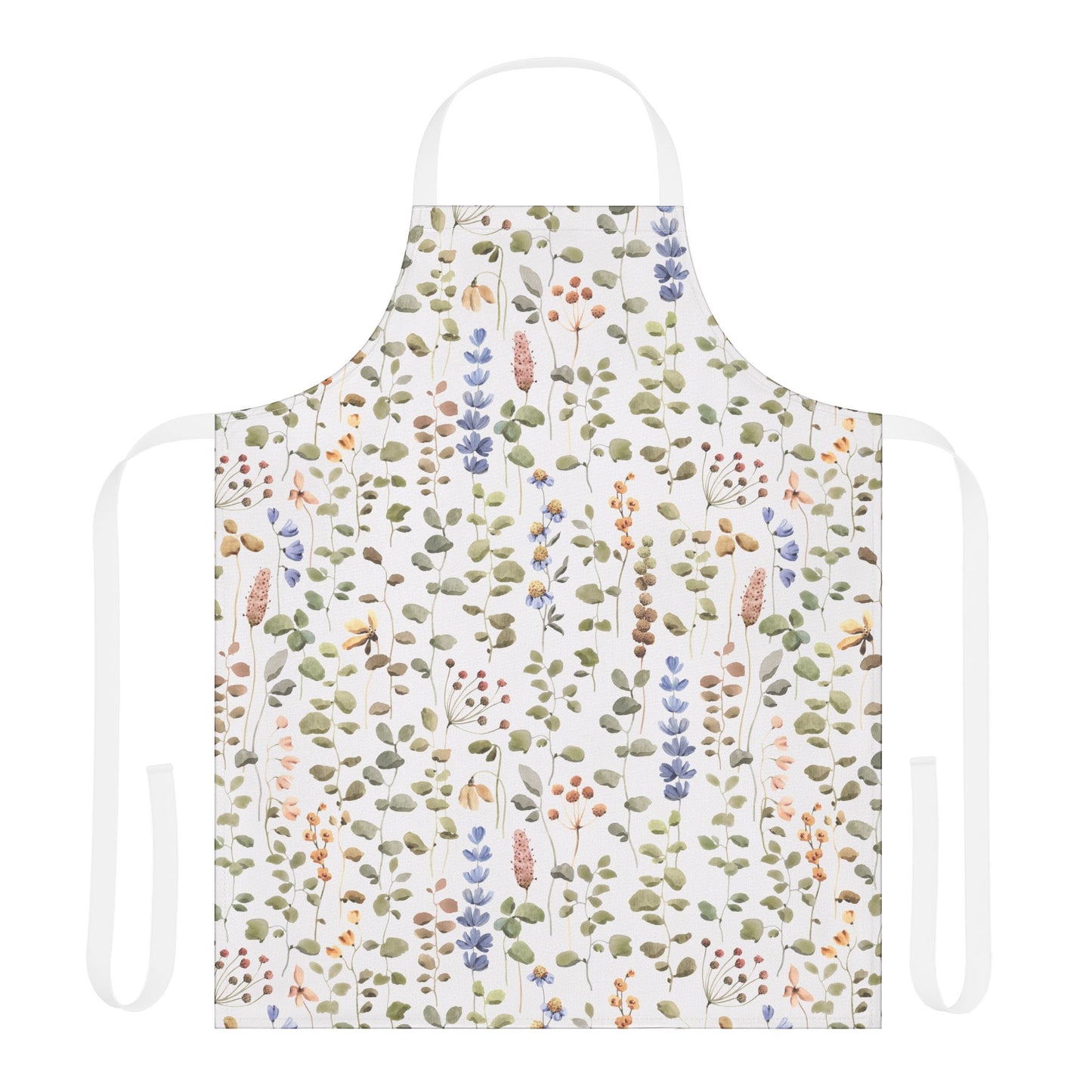 Apron, Wildflower Design, 5-Color Straps: A close-up of a stylish apron adorned with a vibrant wildflower pattern, showcasing its comfortable fit and protective features, ideal for cooking, baking, or artistic endeavors.